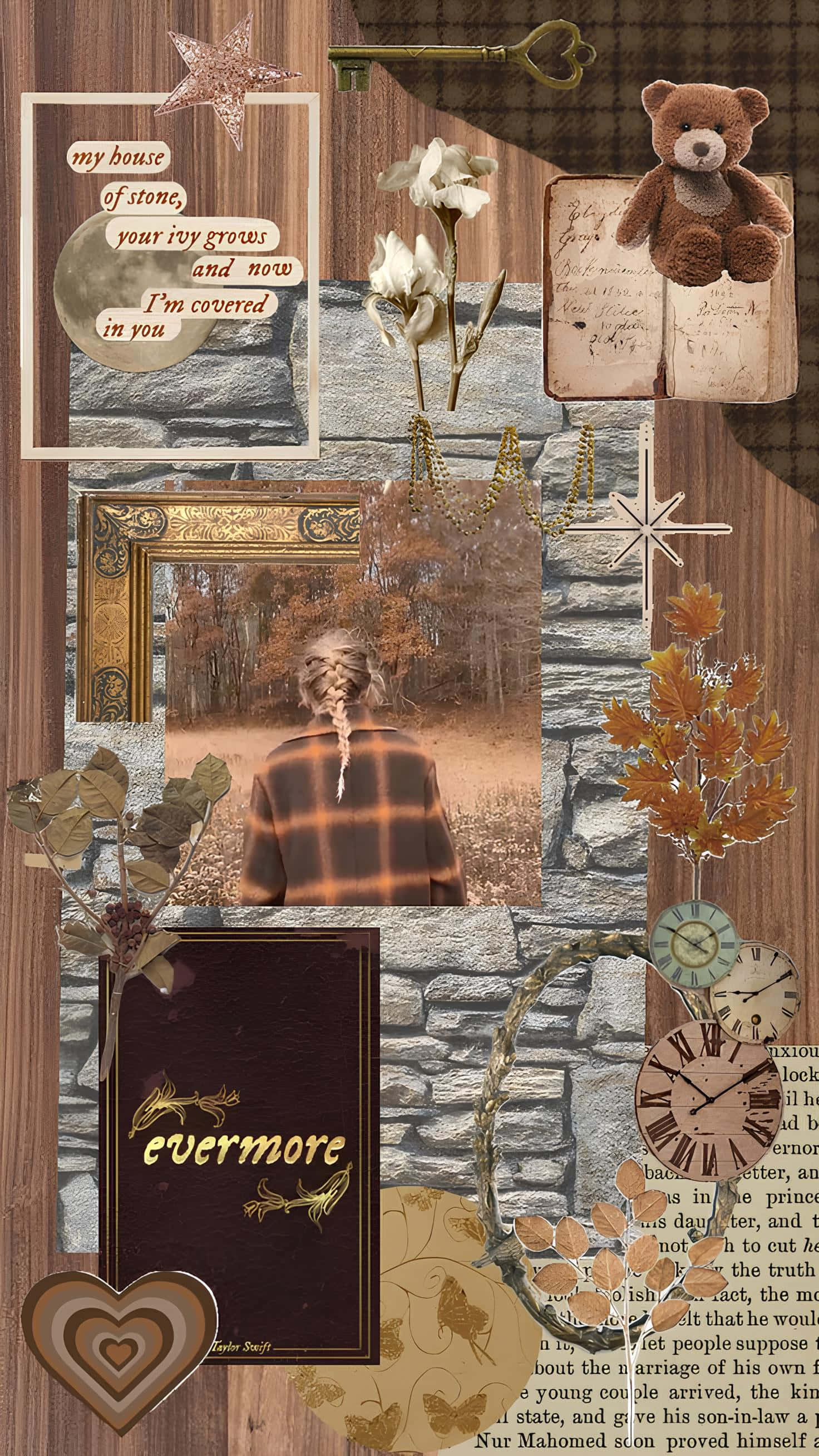 Evermore, collage art, wood, 2K Phone Wallpaper