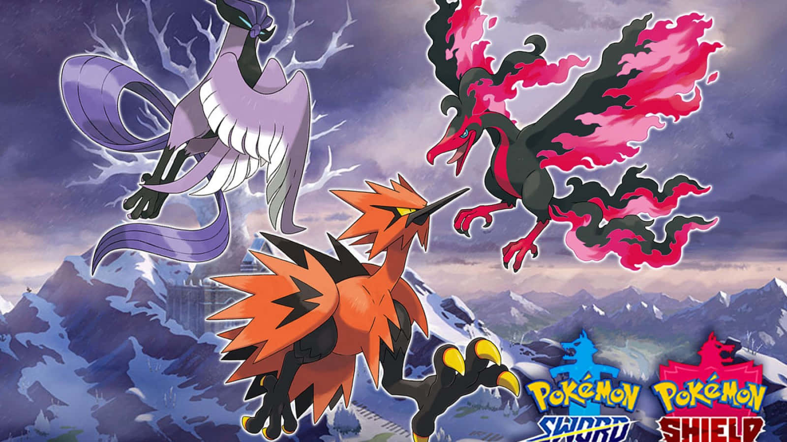 Legendary Pokemon, fire-themed Pokemon, snow-capped mountains, HD Desktop Wallpaper