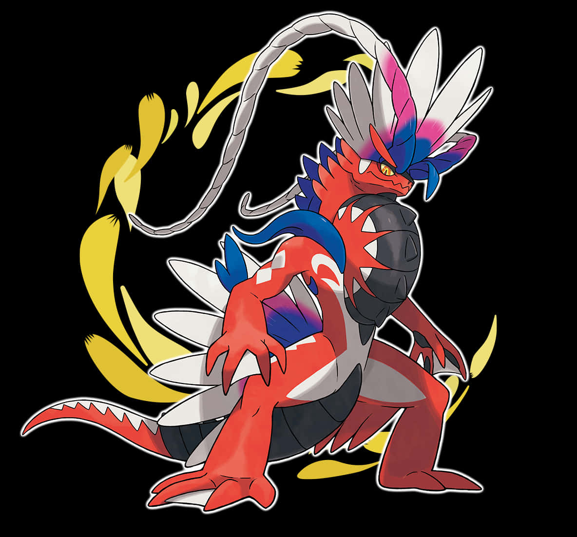 red dragon-like Pokémon, white and blue spikes, yellow energy swirl, SD Desktop Wallpaper