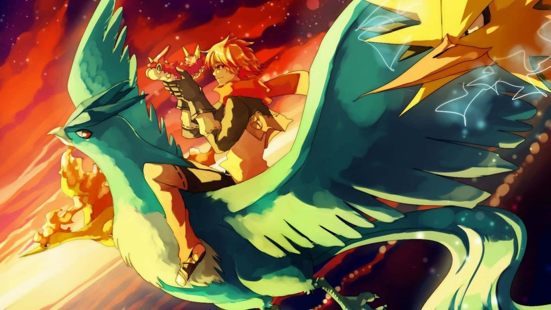 Legendary Pokemon, anime hero, green bird, Full HD Desktop Wallpaper