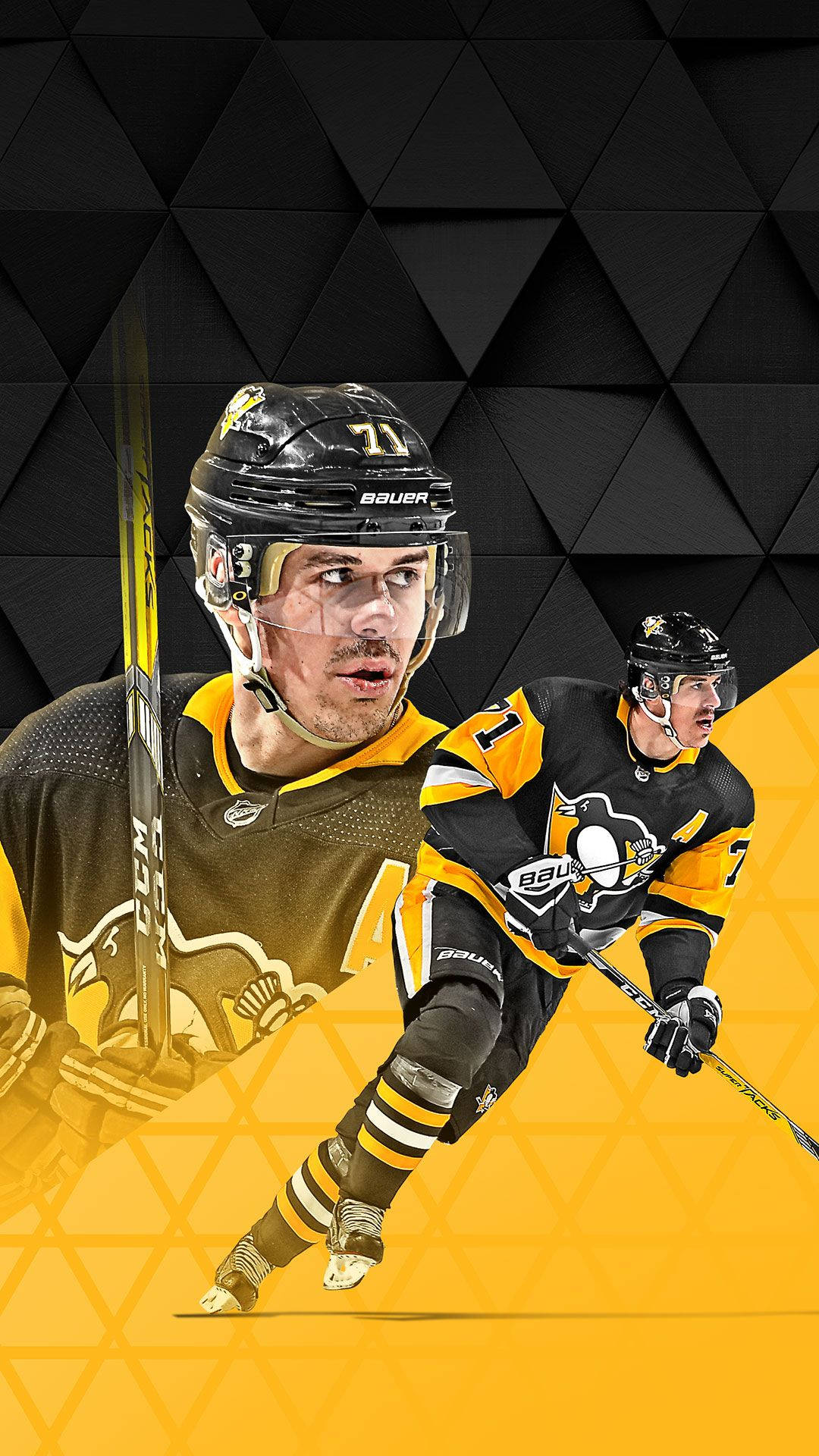 Evgeni Malkin, geometric triangles, black and gold uniforms, Full HD Phone Wallpaper