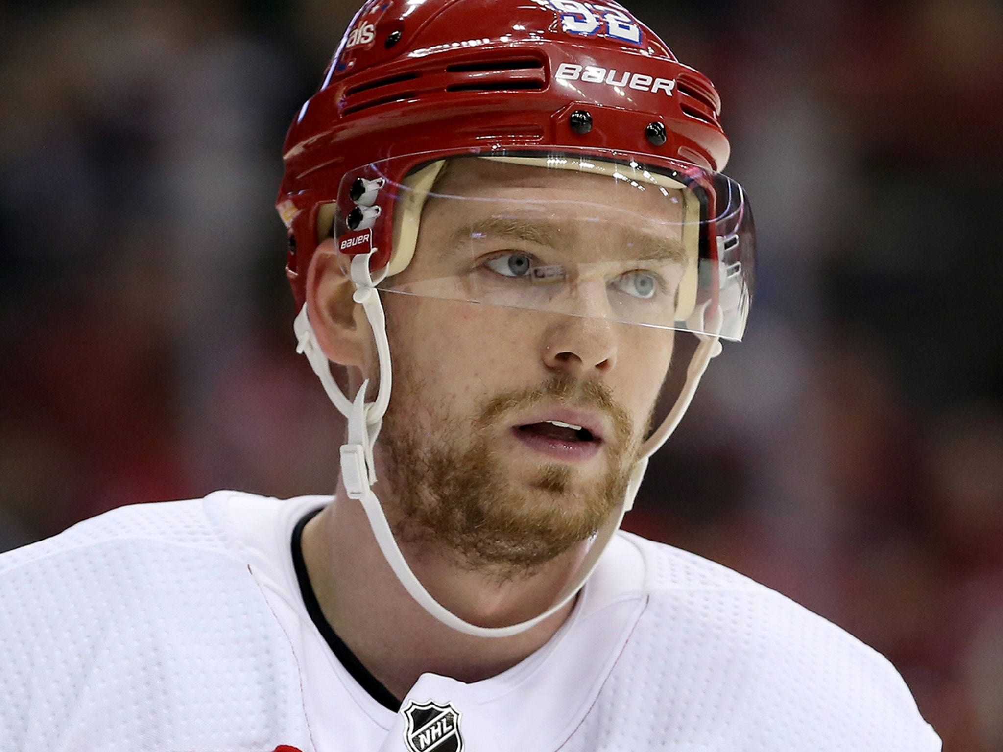 Evgeny Kuznetsov, red helmet, white jersey, Full HD Desktop Wallpaper