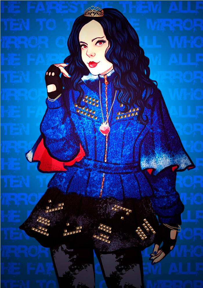 Evie Descendants, dark-haired woman, blue jacket, SD Phone Wallpaper