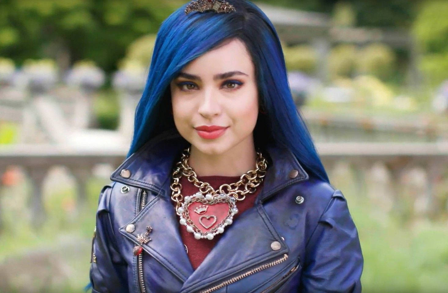 Evie, blue hair, leather jacket, HD Desktop Wallpaper