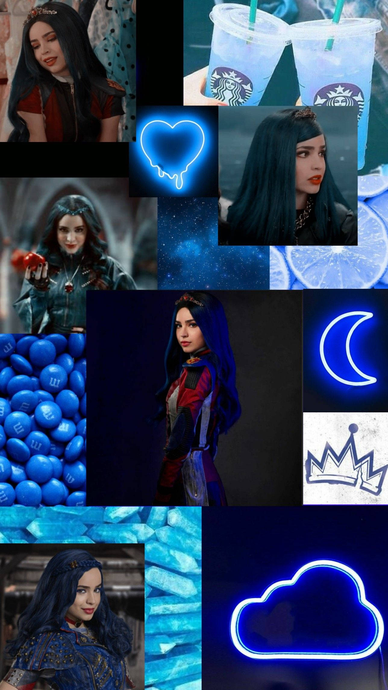 Evie Descendants, vibrant blue-themed, neon lights, Full HD Phone Wallpaper