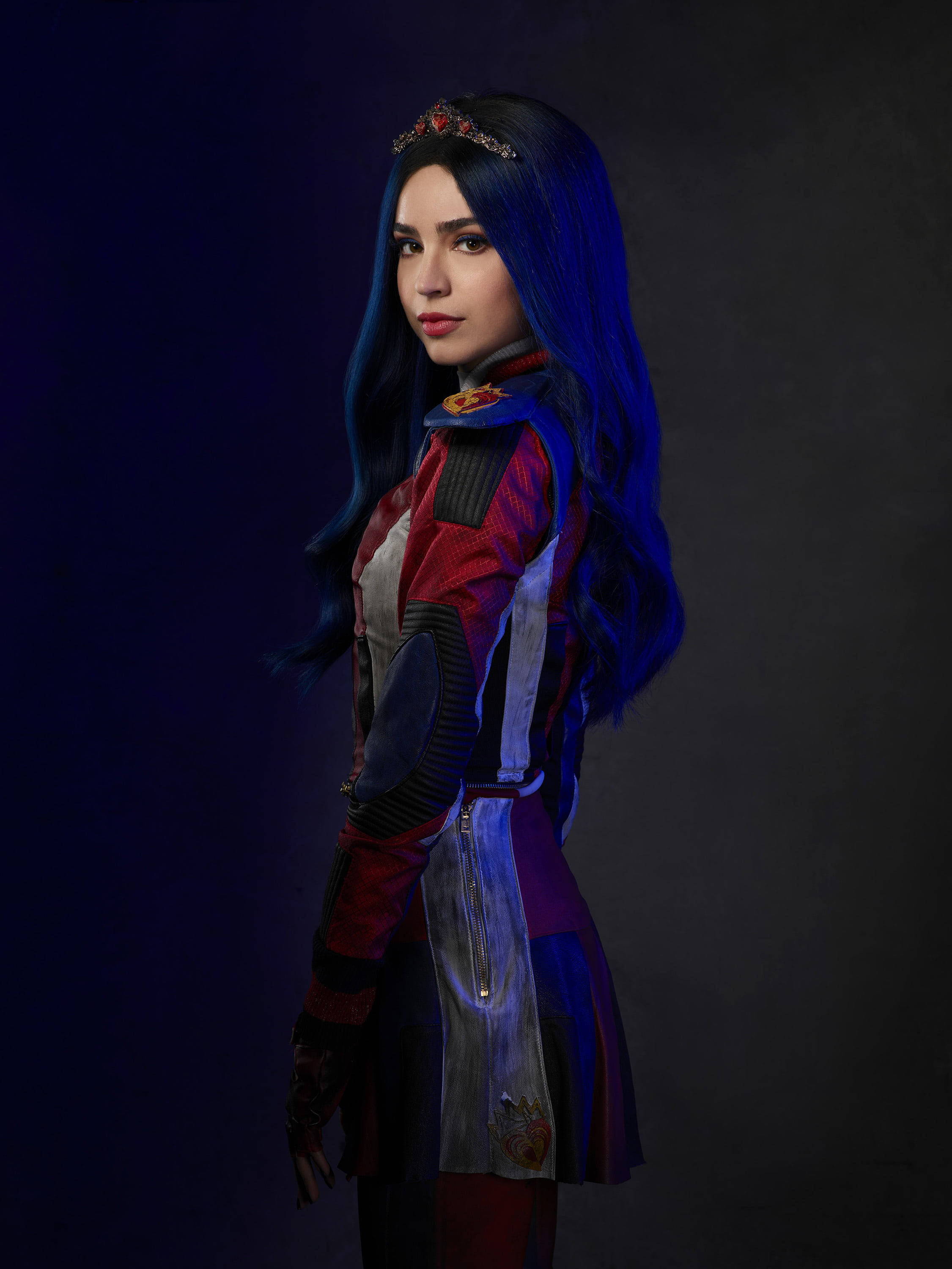 Evie, Black Descendants, long blue hair, 2K Phone Wallpaper