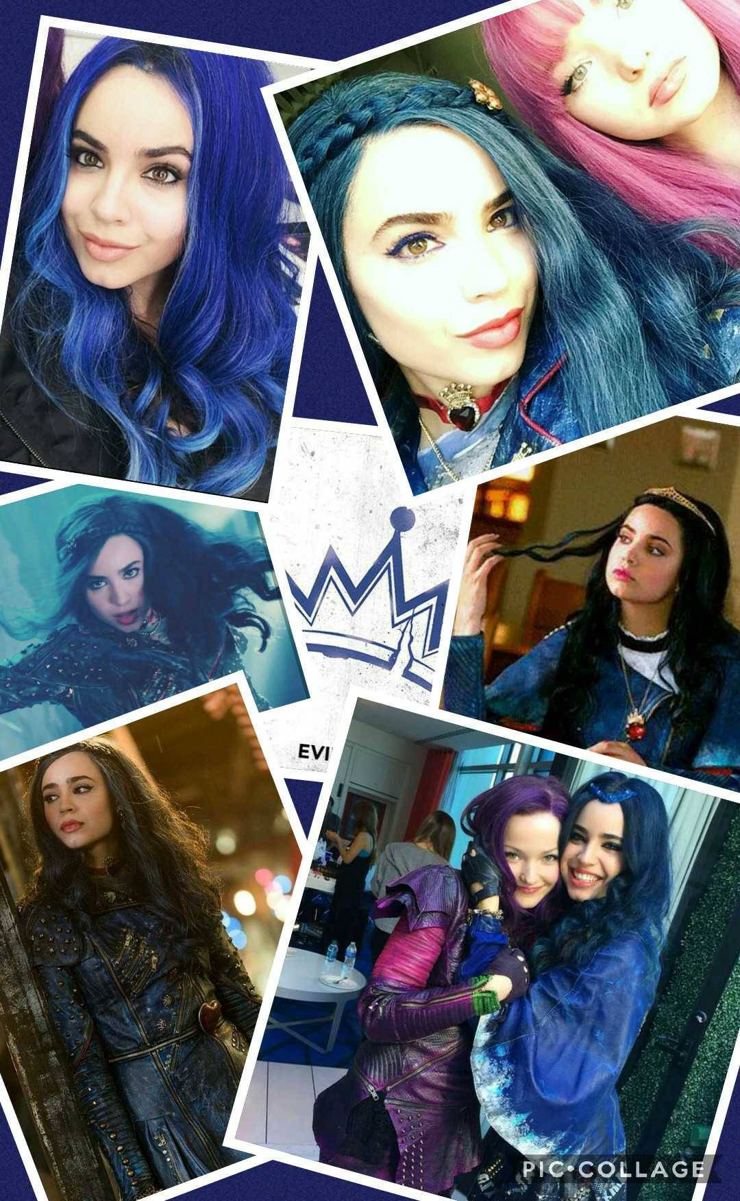 Evie, blue and pink hair, crown logo, HD Phone Wallpaper