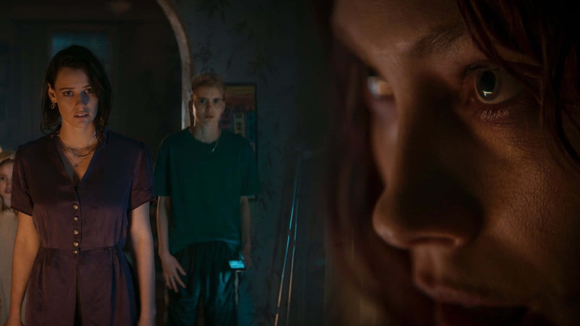 Evil Dead Rise, tense moment, terrified woman's eye, Full HD Desktop Wallpaper