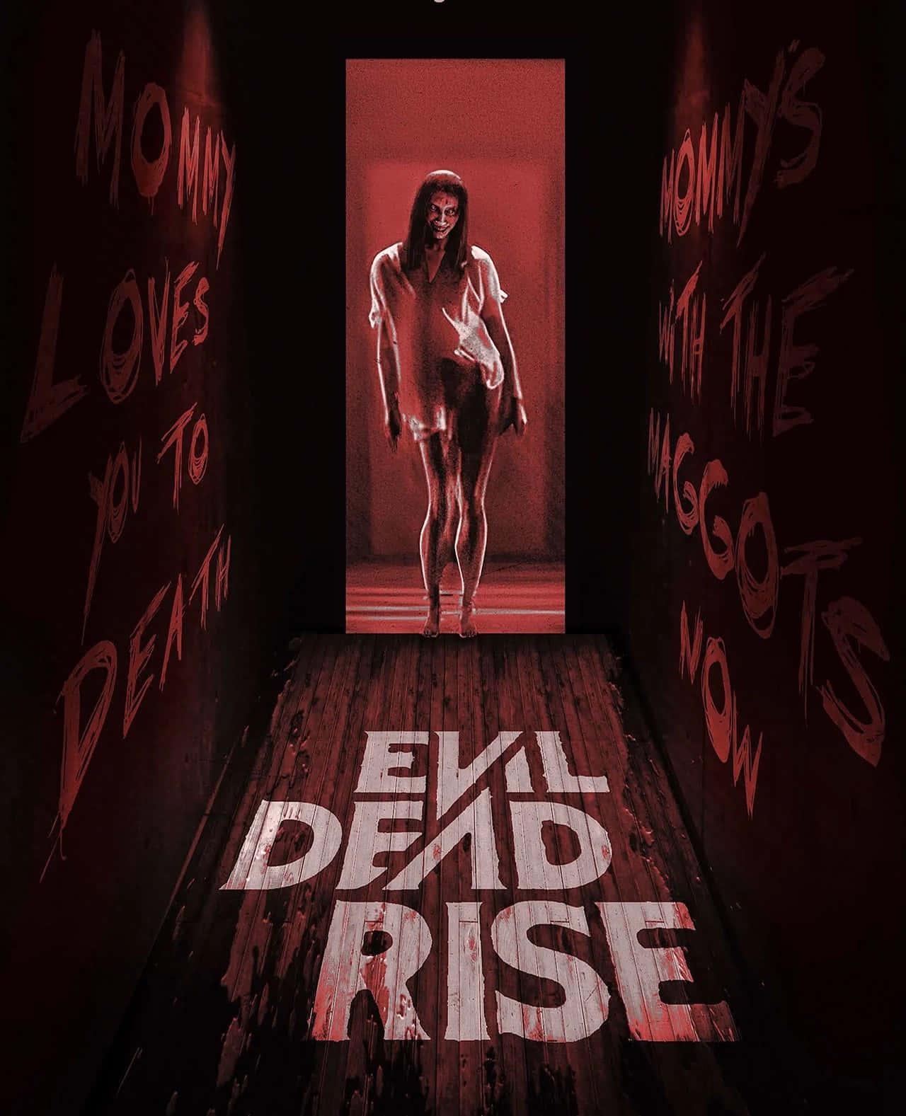 Evil Dead Rise, red-lit doorway, bloodstained hallway, HD Phone Wallpaper