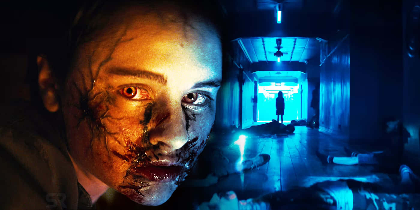 Evil Dead Rise, glowing eyes, bloodied face, HD Desktop Wallpaper