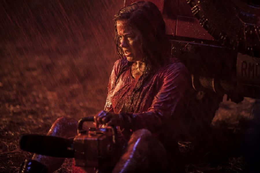 Evil Dead Rise, chainsaw, red shirt, SD Desktop Wallpaper