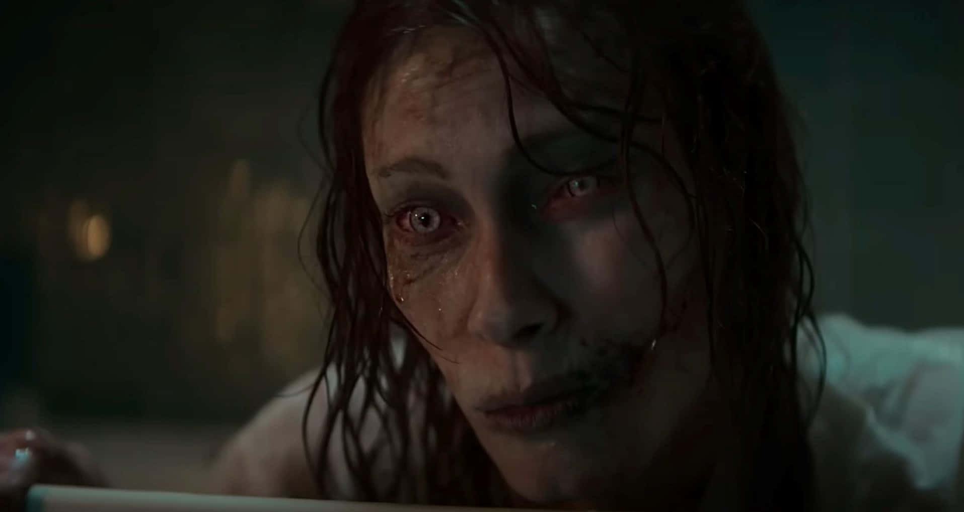 Evil Dead Rise, bloodied woman, wet red hair, HD Desktop Wallpaper