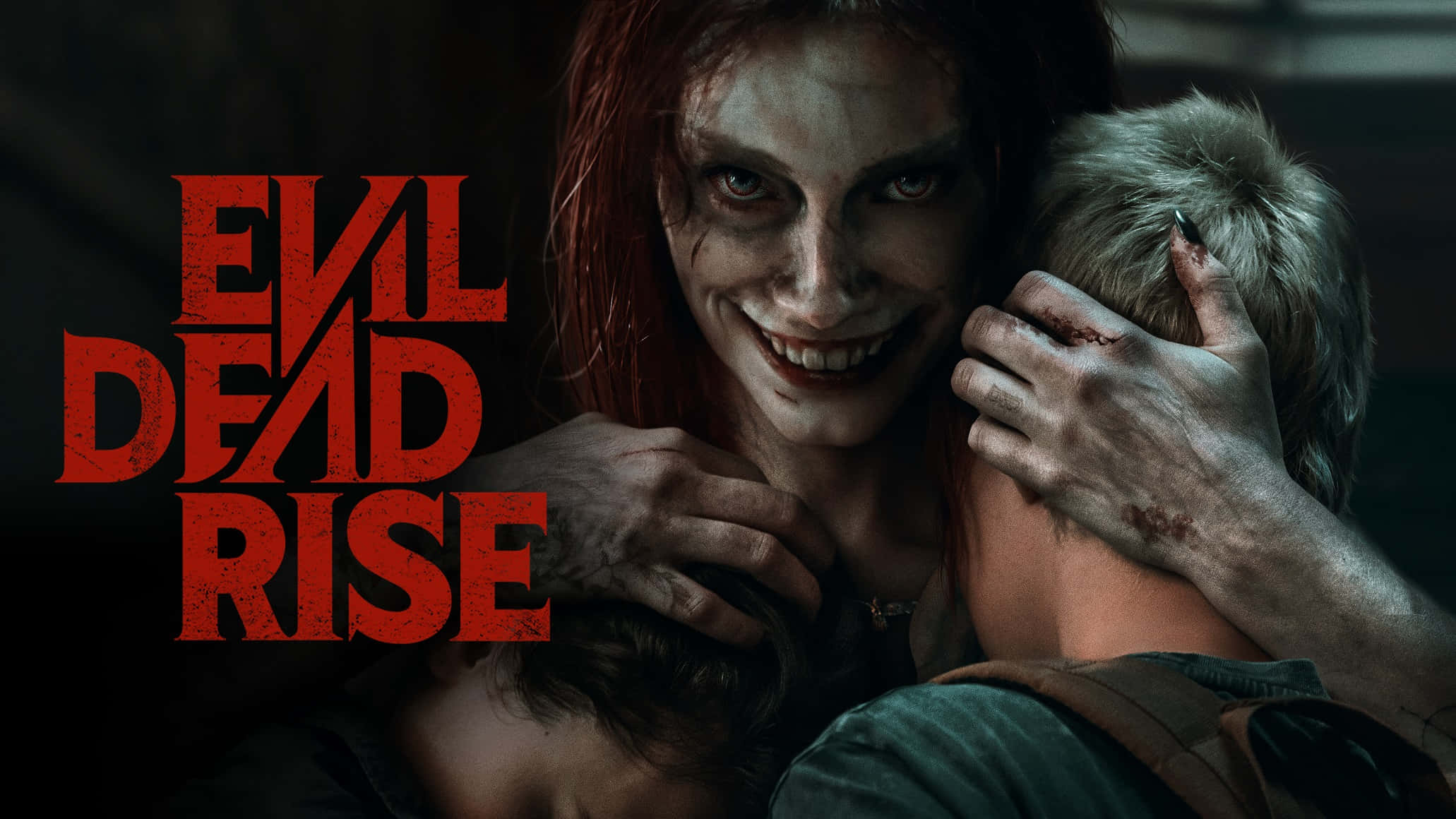 Evil Dead Rise, pale woman with red hair, bloodied hands, Full HD Desktop Wallpaper