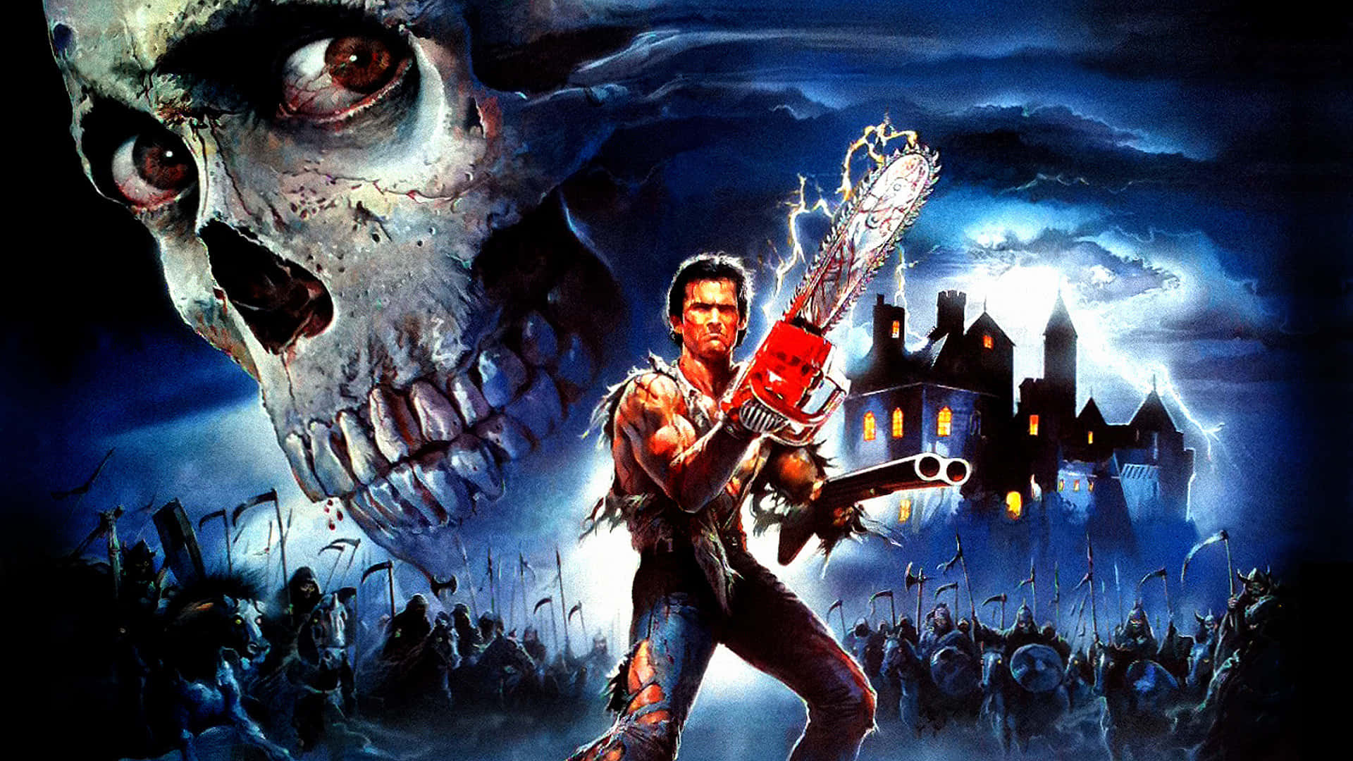 Evil Dead, chainsaw, shotgun, Full HD Desktop Wallpaper
