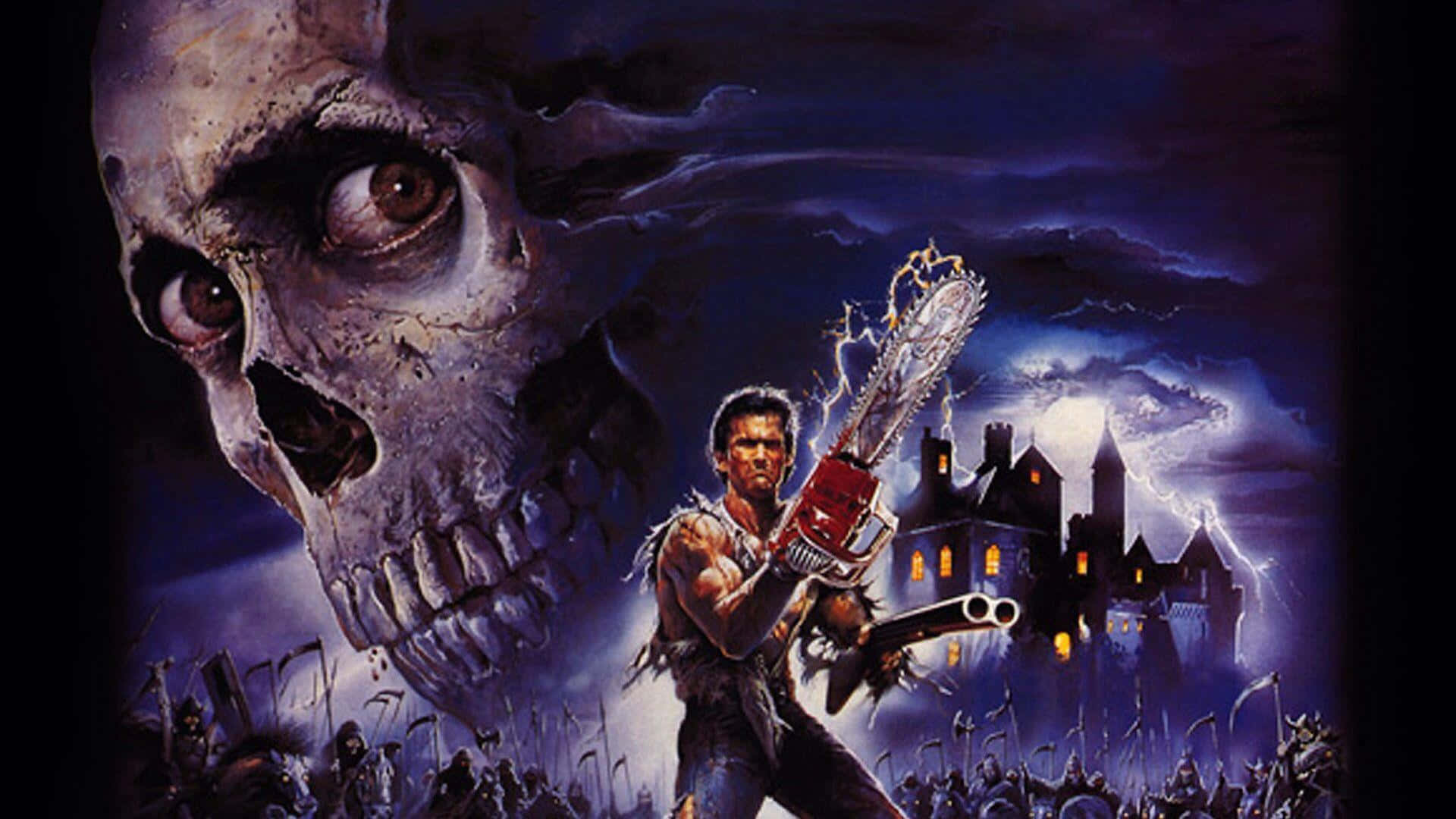 Evil Dead, purple ghost, chainsaw, Full HD Desktop Wallpaper
