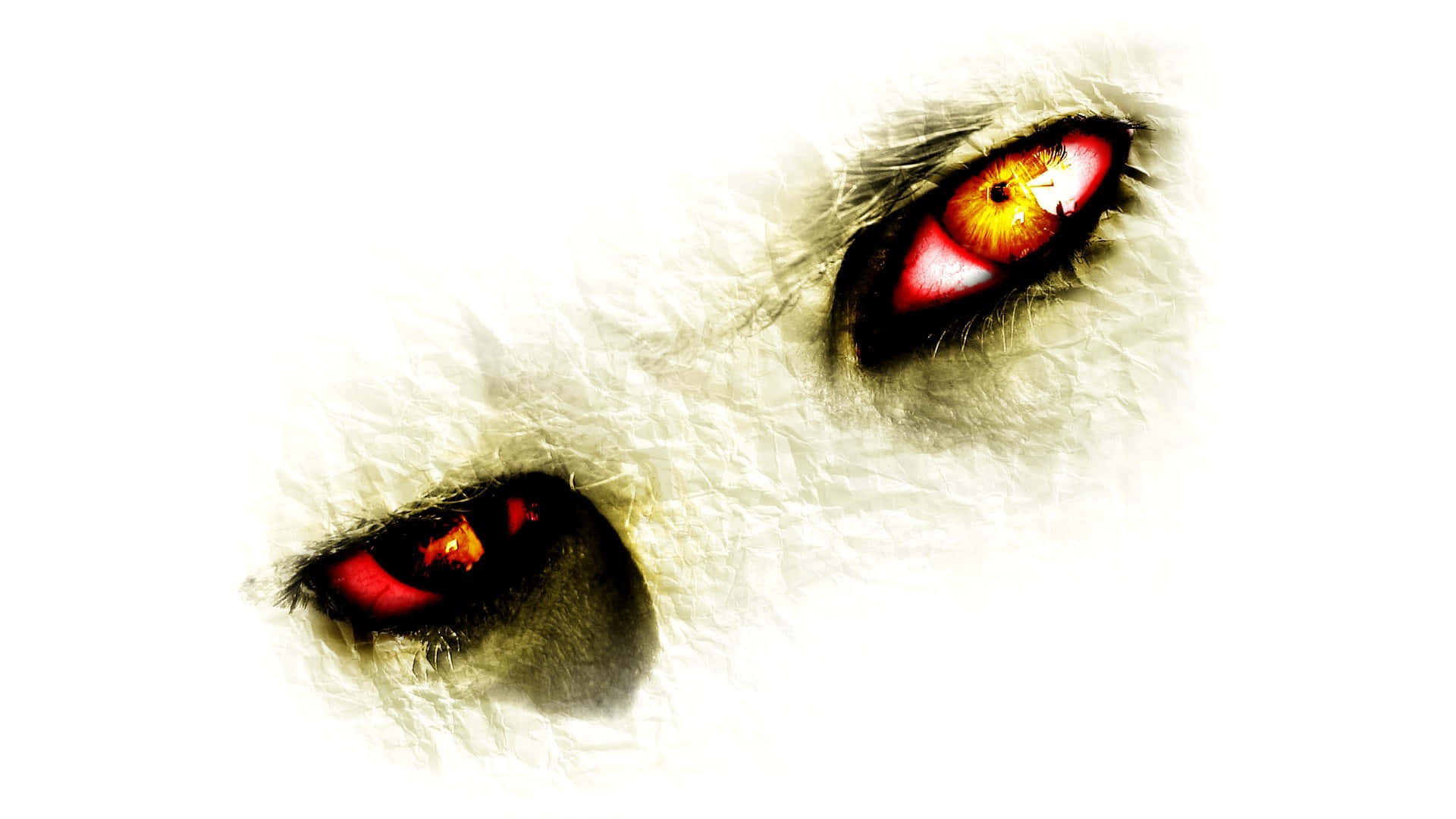 bizarre eye closeup art, glowing red eyes, textured white fur, Full HD Desktop Wallpaper