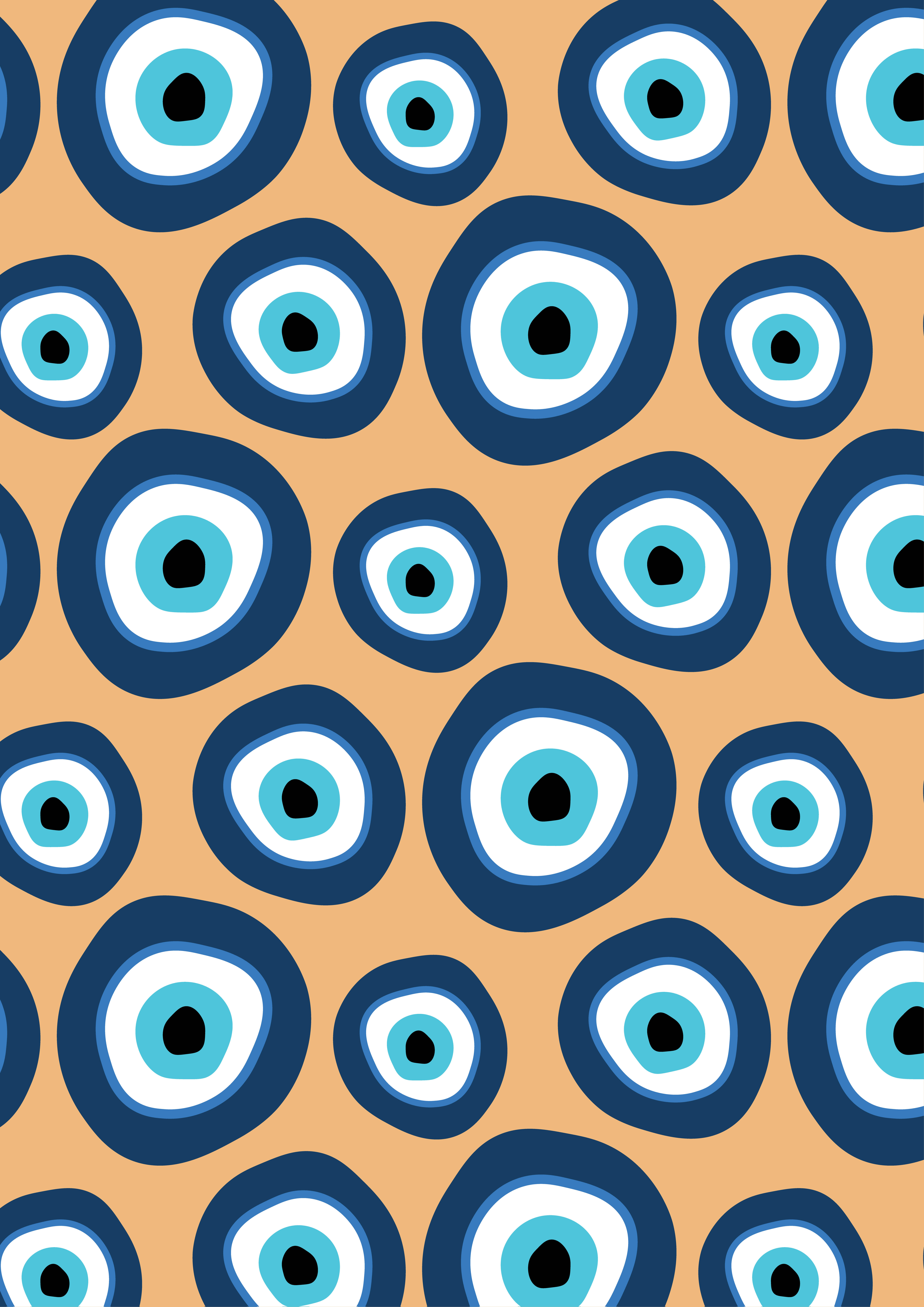 Evil Eye, blue evil eye symbols, warm beige background, 8K Phone Wallpaper