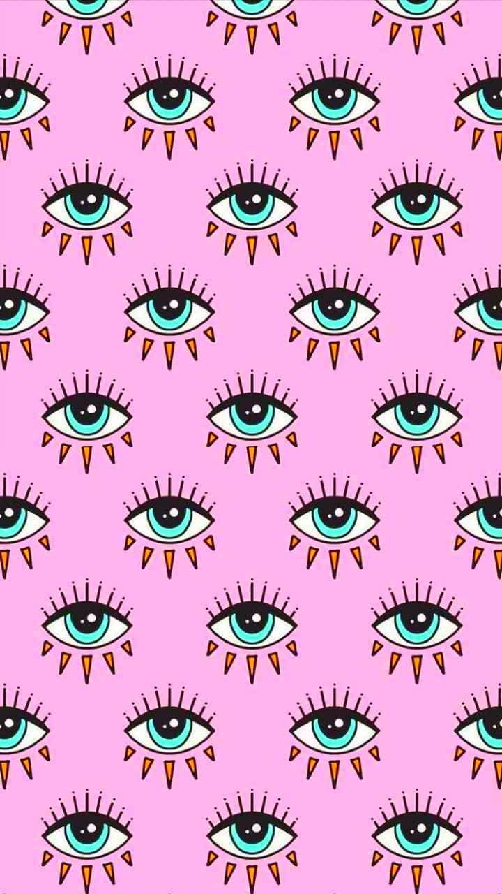 pink evil eye pattern, teal irises, orange spikes, HD Phone Wallpaper