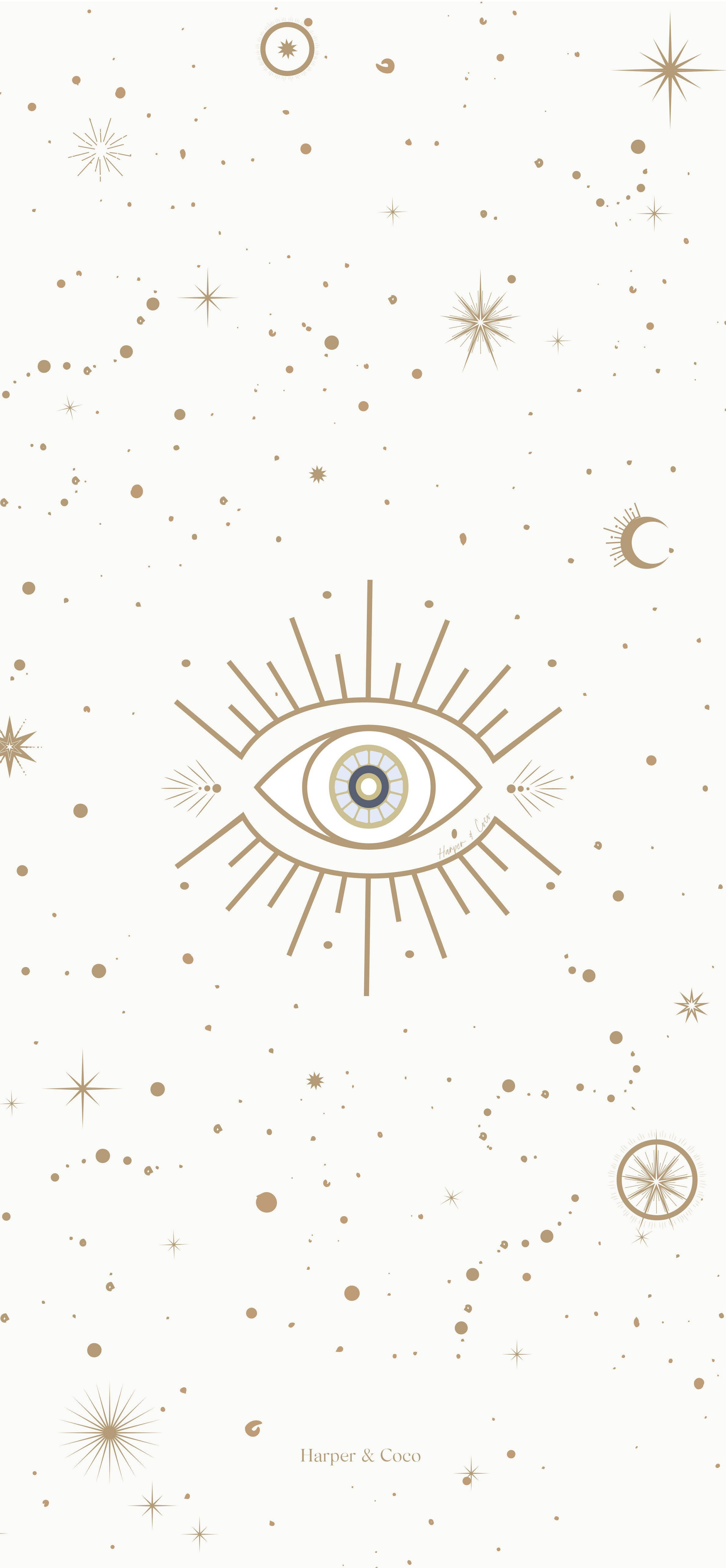 Gold Evil Eye, all-seeing eye, stars, 5K Phone Wallpaper