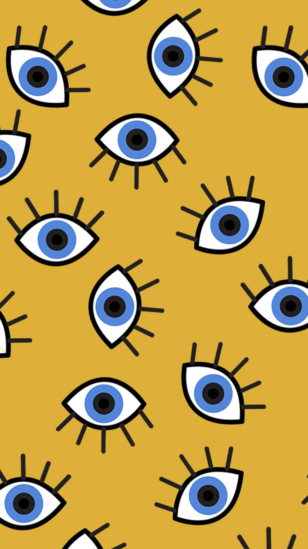 yellow evil eye pattern, blue eyes, black lashes, Full HD Phone Wallpaper