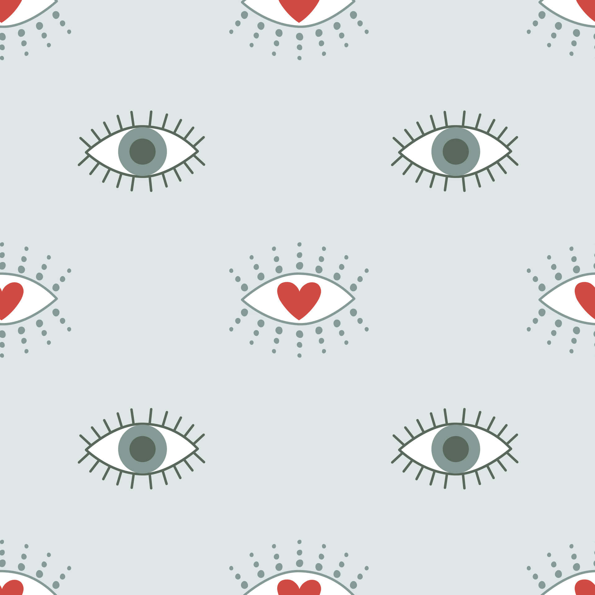 Evil Eye Heart Pattern, stylized eyes, red hearts, Full HD Desktop Wallpaper