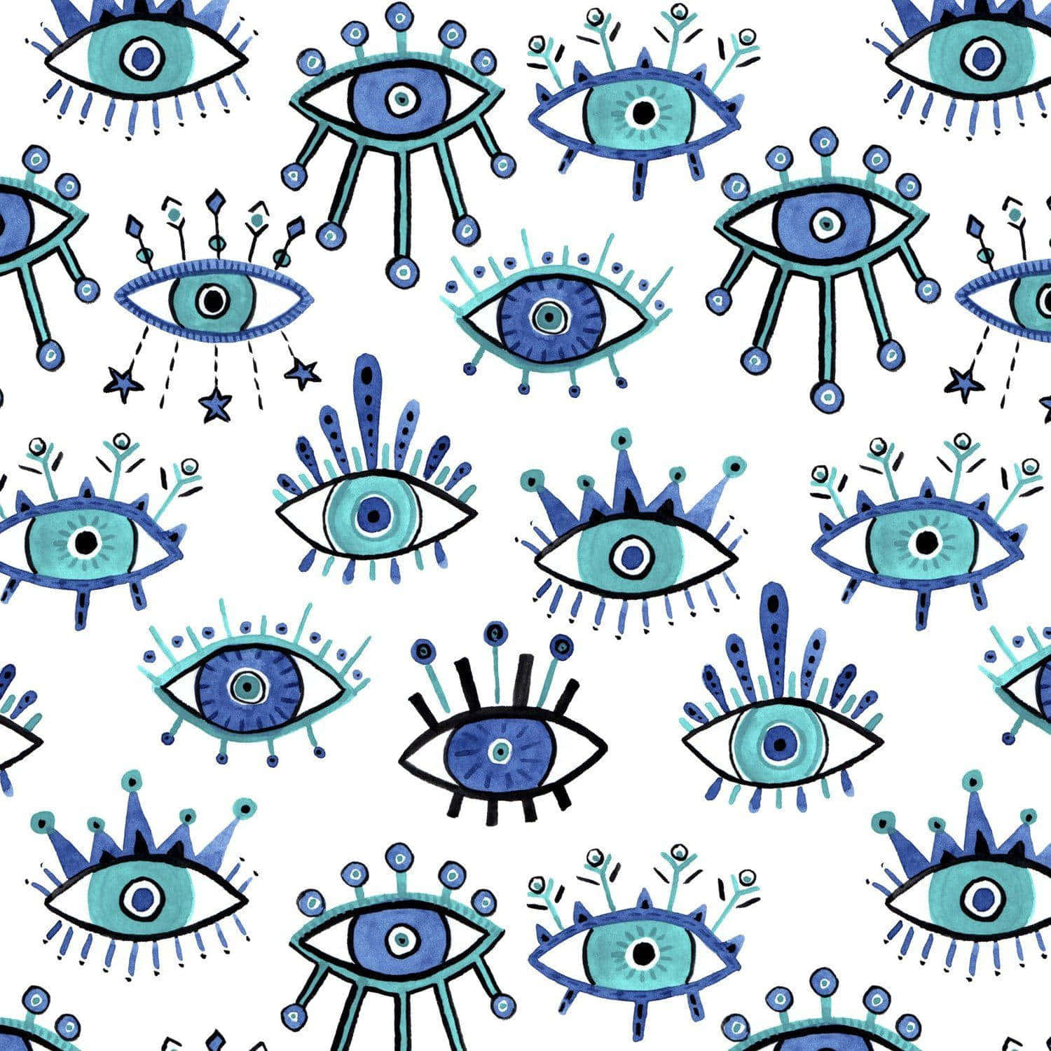 blue evil eye pattern, stylized blue eyes, white background, HD Desktop Wallpaper