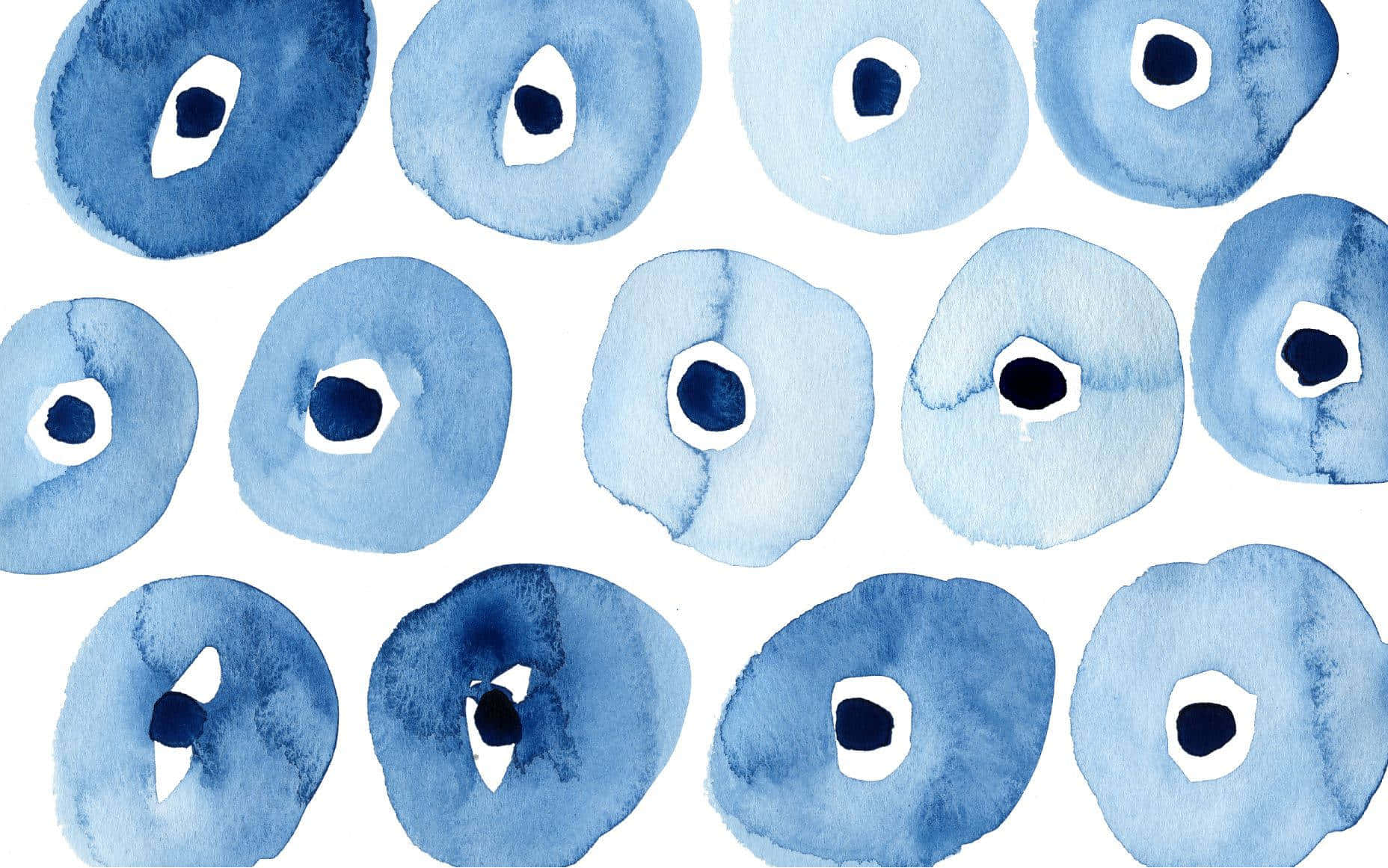 blue watercolor evil eye pattern, abstract watercolor circles, varying blue tones, HD Desktop Wallpaper