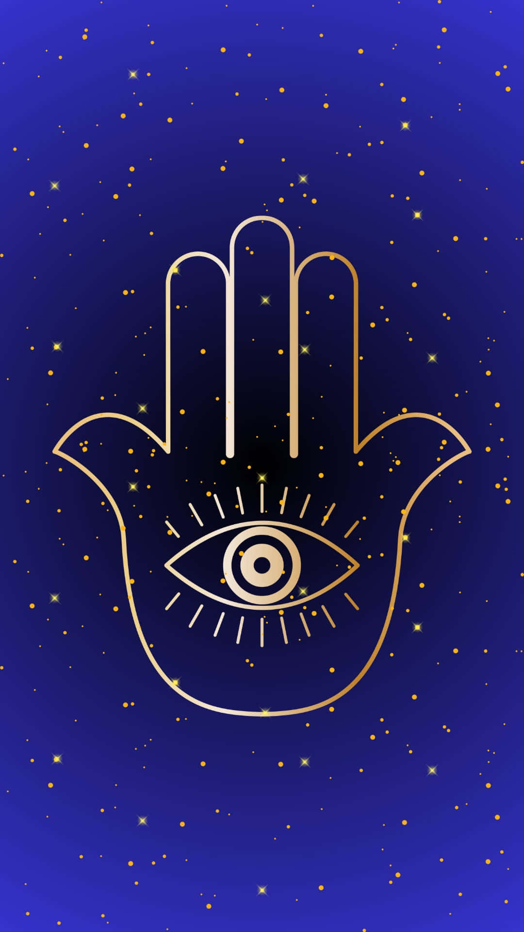 golden hamsa hand, eye at its center, deep blue starry night sky, Full HD Phone Wallpaper