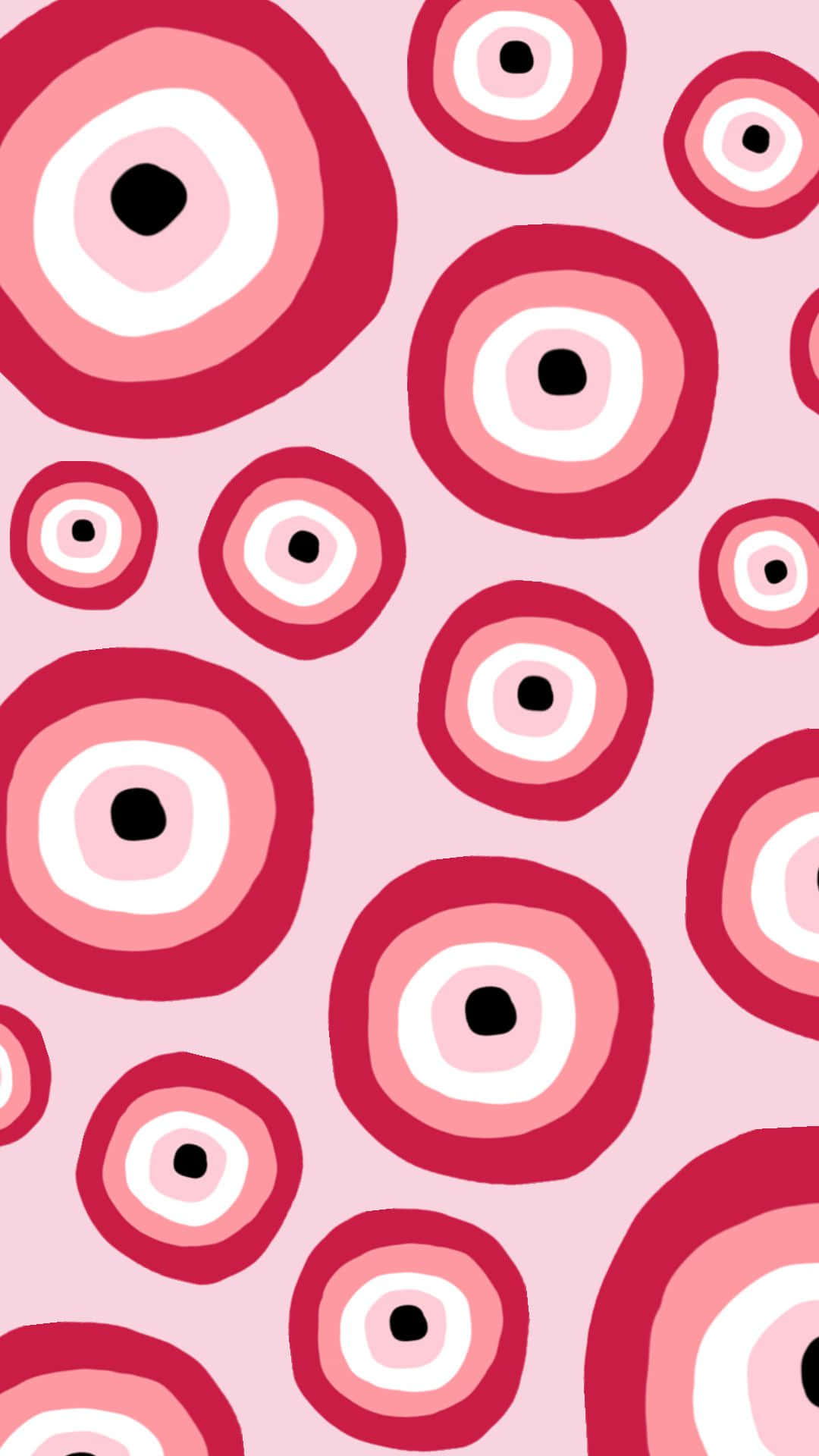 pink evil eye pattern, concentric circles, pink red and black, Full HD Phone Wallpaper