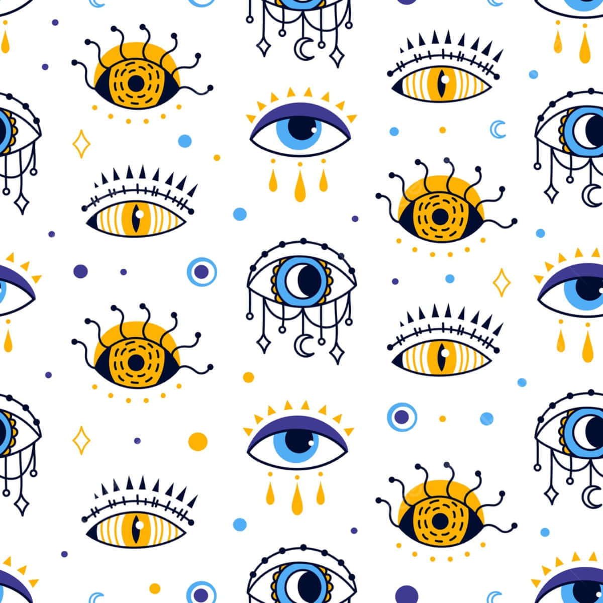 evil eye pattern aesthetic, blue, yellow, SD Desktop Wallpaper