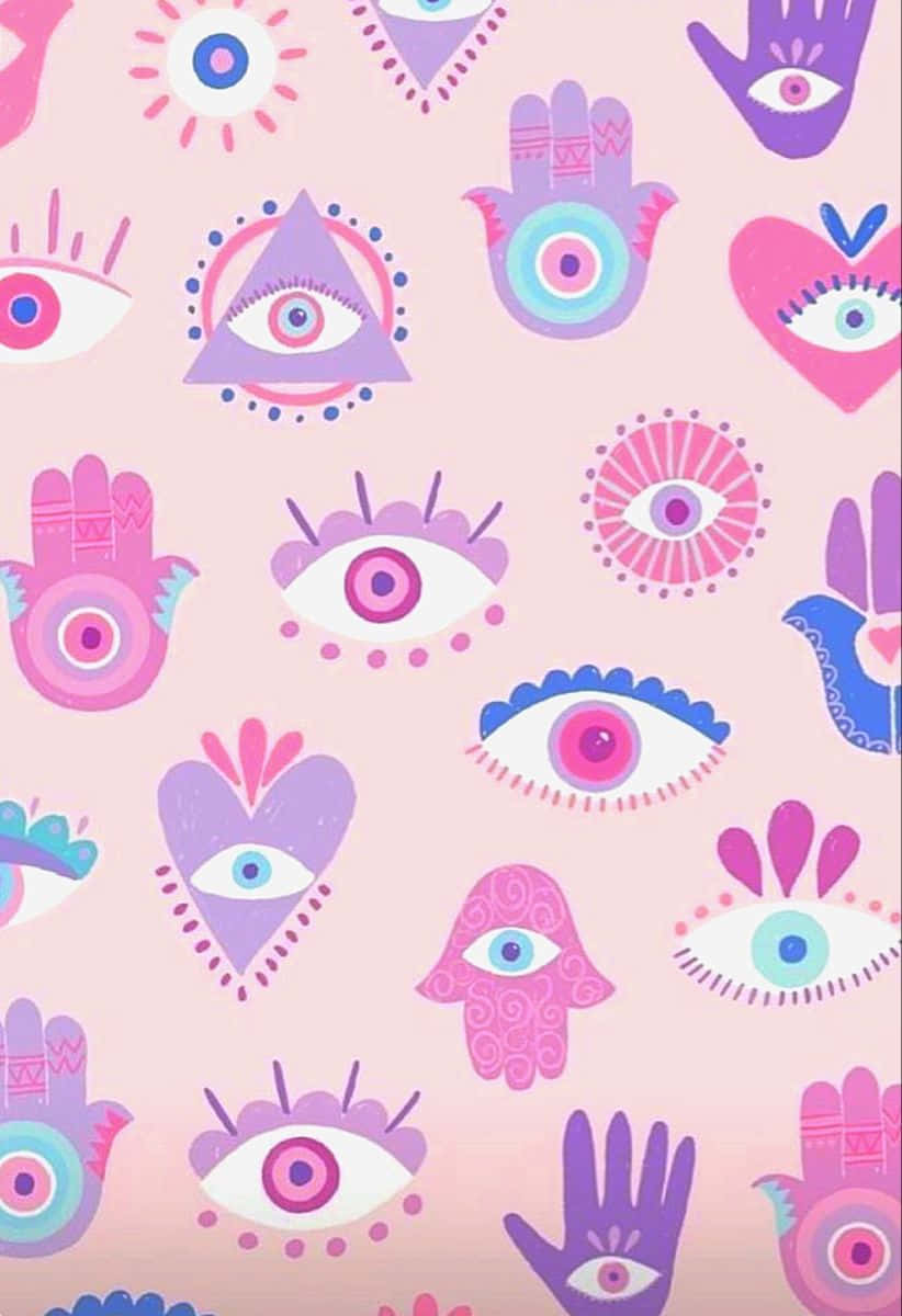 pink evil eye pattern, pastel pink, stylized eyes, SD Phone Wallpaper