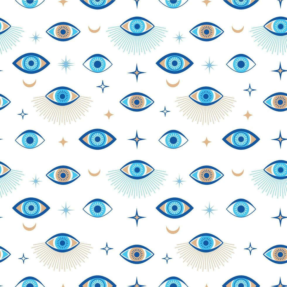 Evil Eye Pattern Aesthetic, blue eyes, sunburst rays, SD Desktop Wallpaper