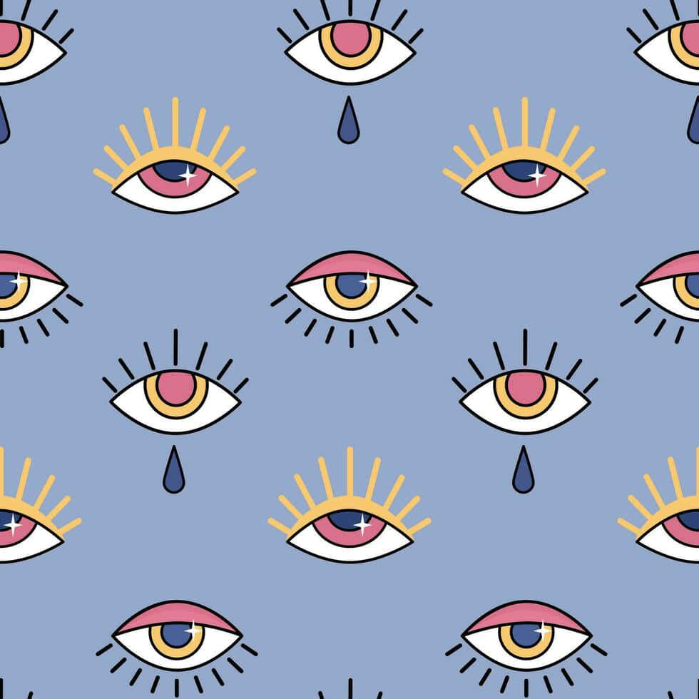 Evil Eye Pattern, light blue background, stylized cartoon eyes, SD Desktop Wallpaper