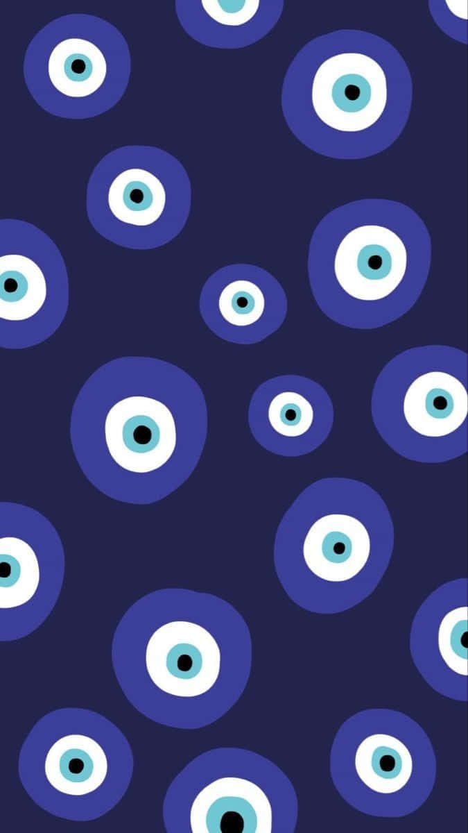 Evil Eye iPhone, blue evil eye symbols, dark navy background, SD Phone Wallpaper