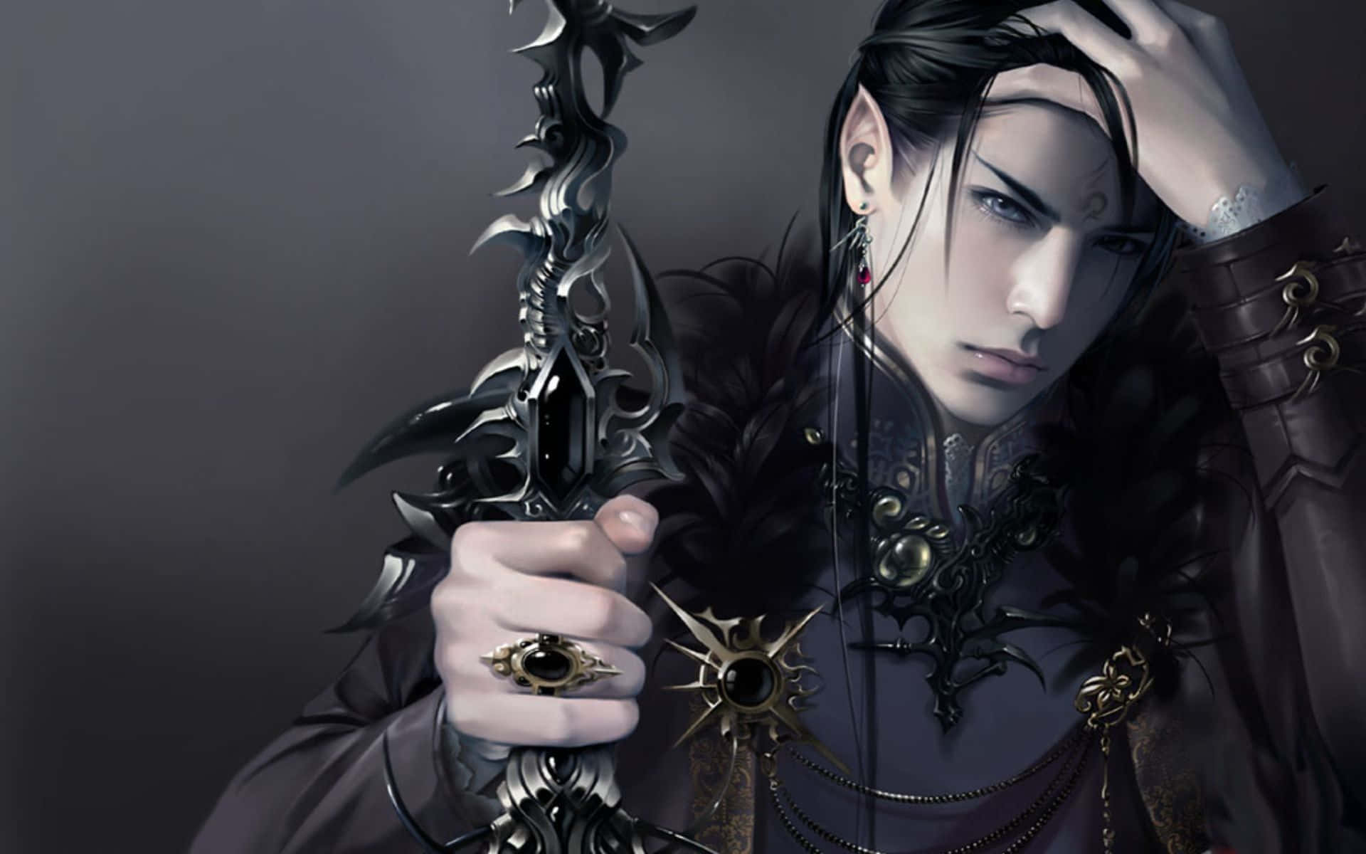 Evil Fairy, dark fantasy elf warrior, long black hair, Full HD Desktop Wallpaper