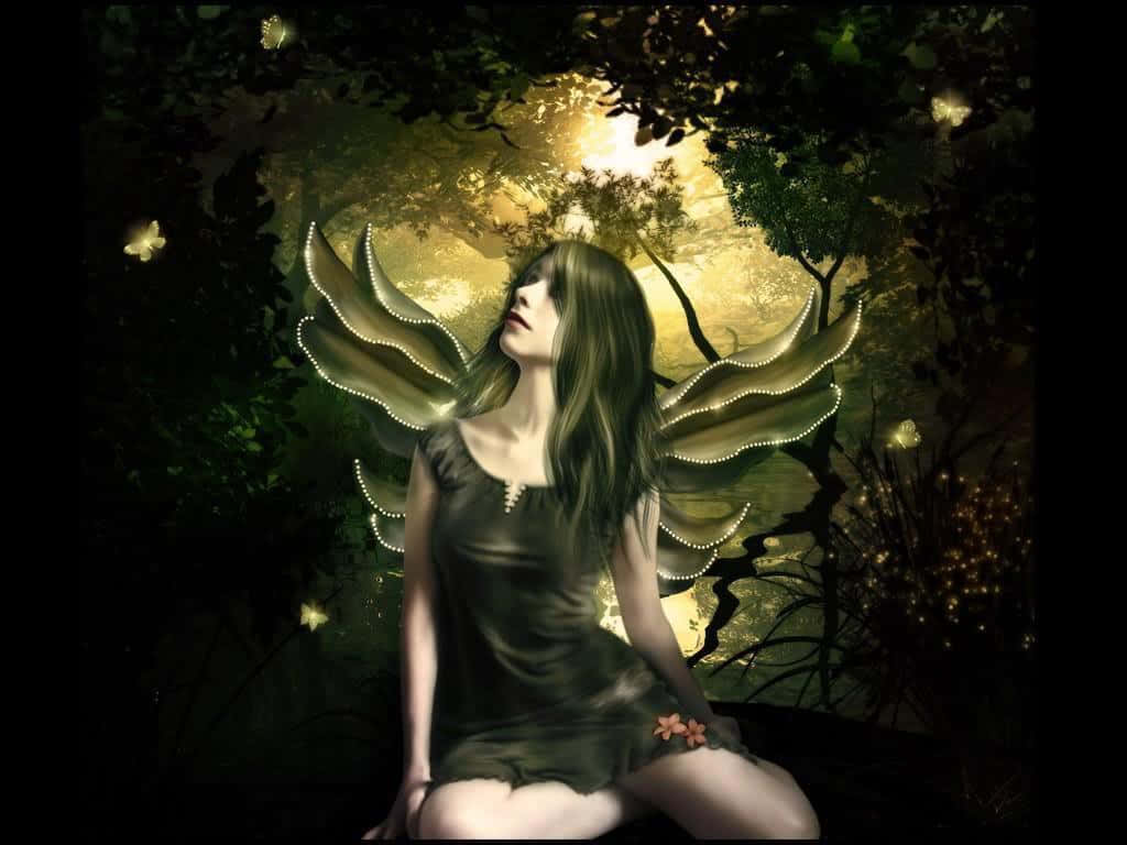Evil Fairy, glowing wings, mystical forest, SD Desktop Wallpaper