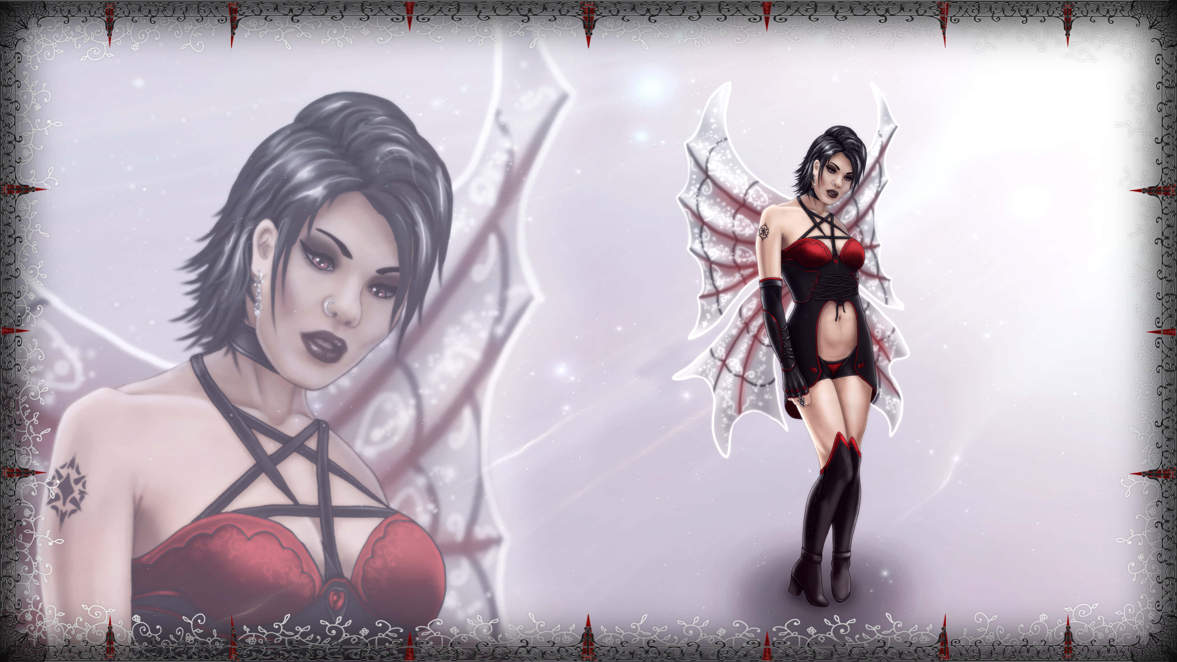 Evil Fairy, red dress, black hair, 4K Desktop Wallpaper