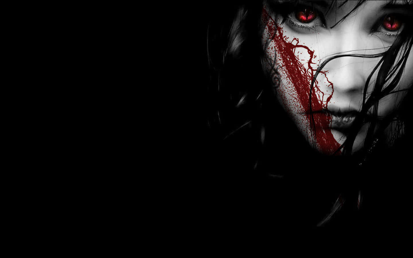 Evil Fairy, glowing red eyes, blood streaking down her cheek, HD Desktop Wallpaper