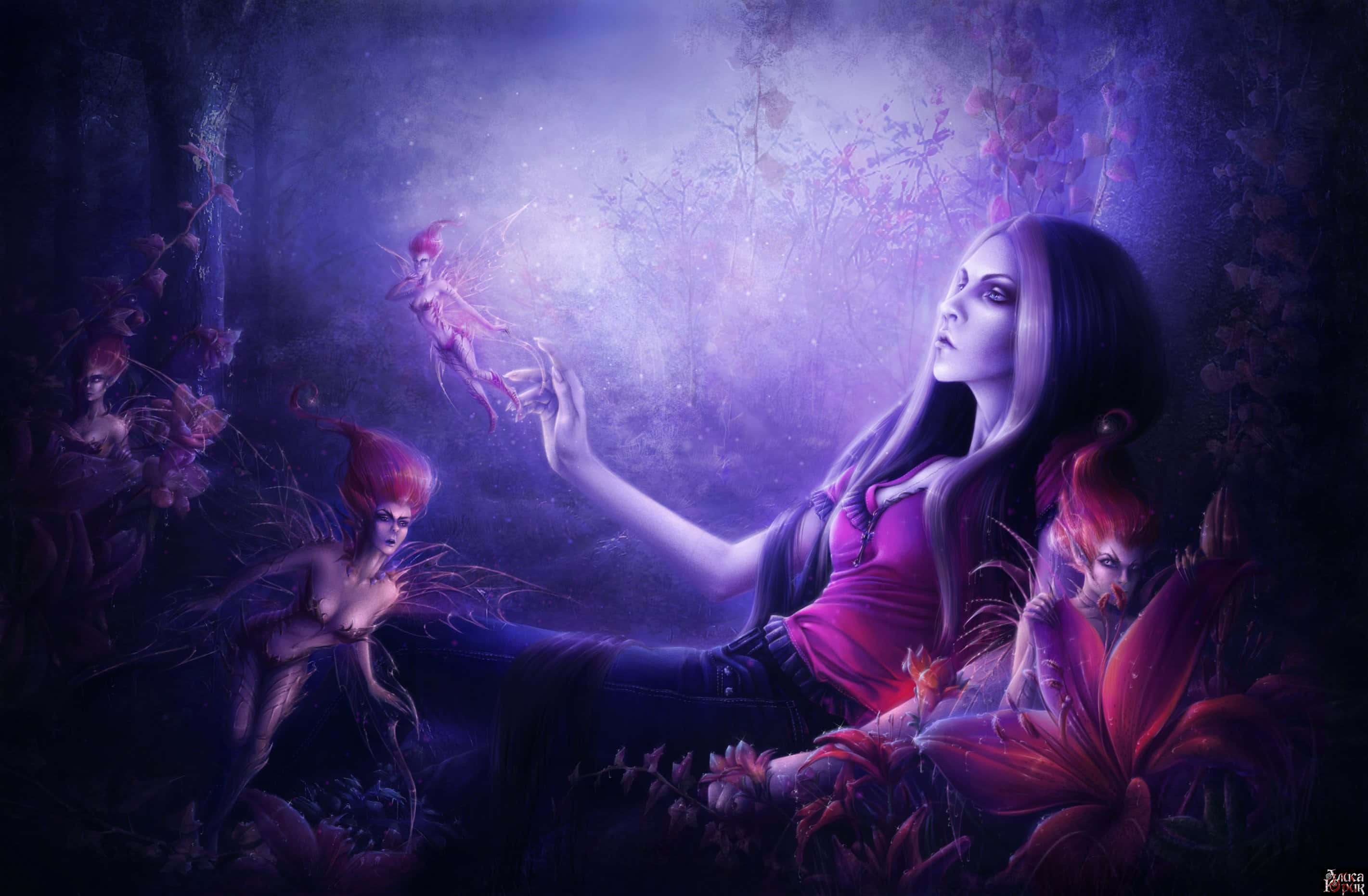 Evil Fairy, glowing purple forest, fairies, 2K Desktop Wallpaper