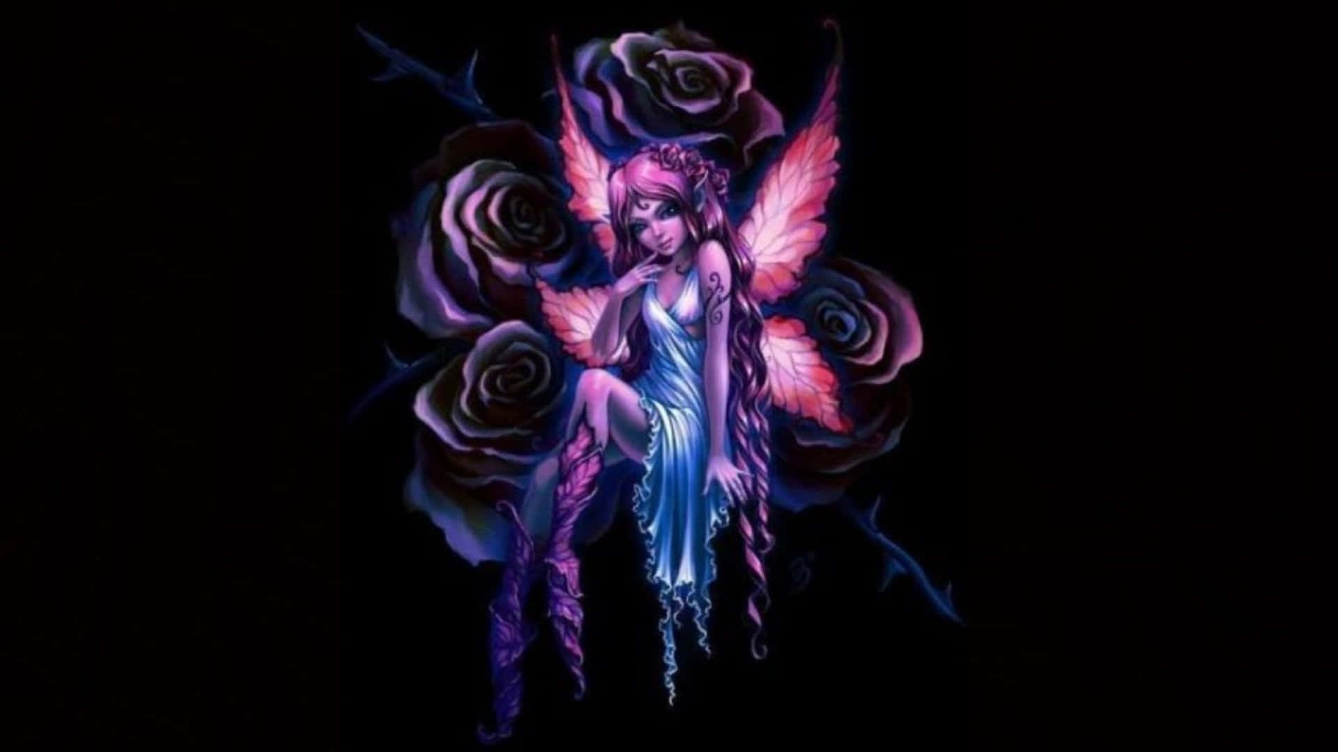 Evil Fairy, purple rose, glowing fairy, Full HD Desktop Wallpaper