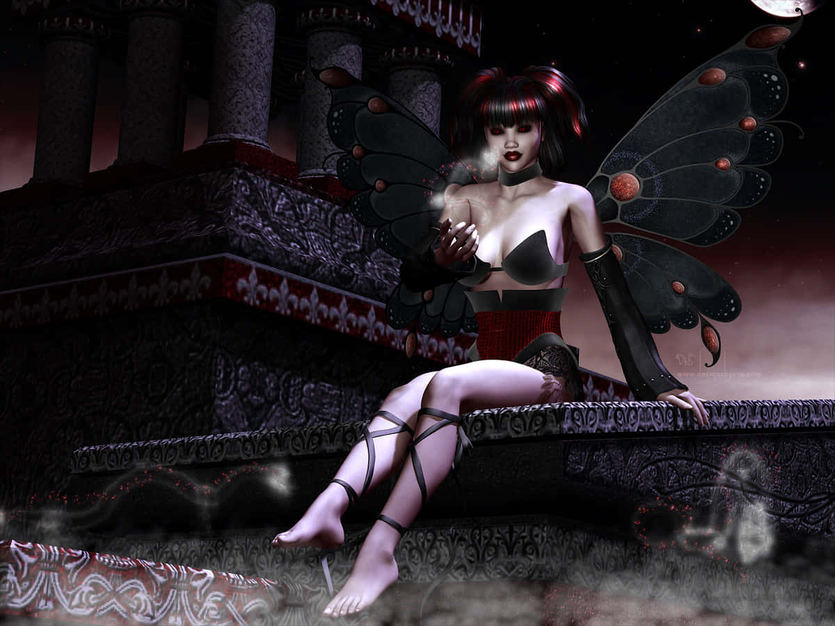 Evil Fairy, dark-winged fairy, red hair, SD Desktop Wallpaper
