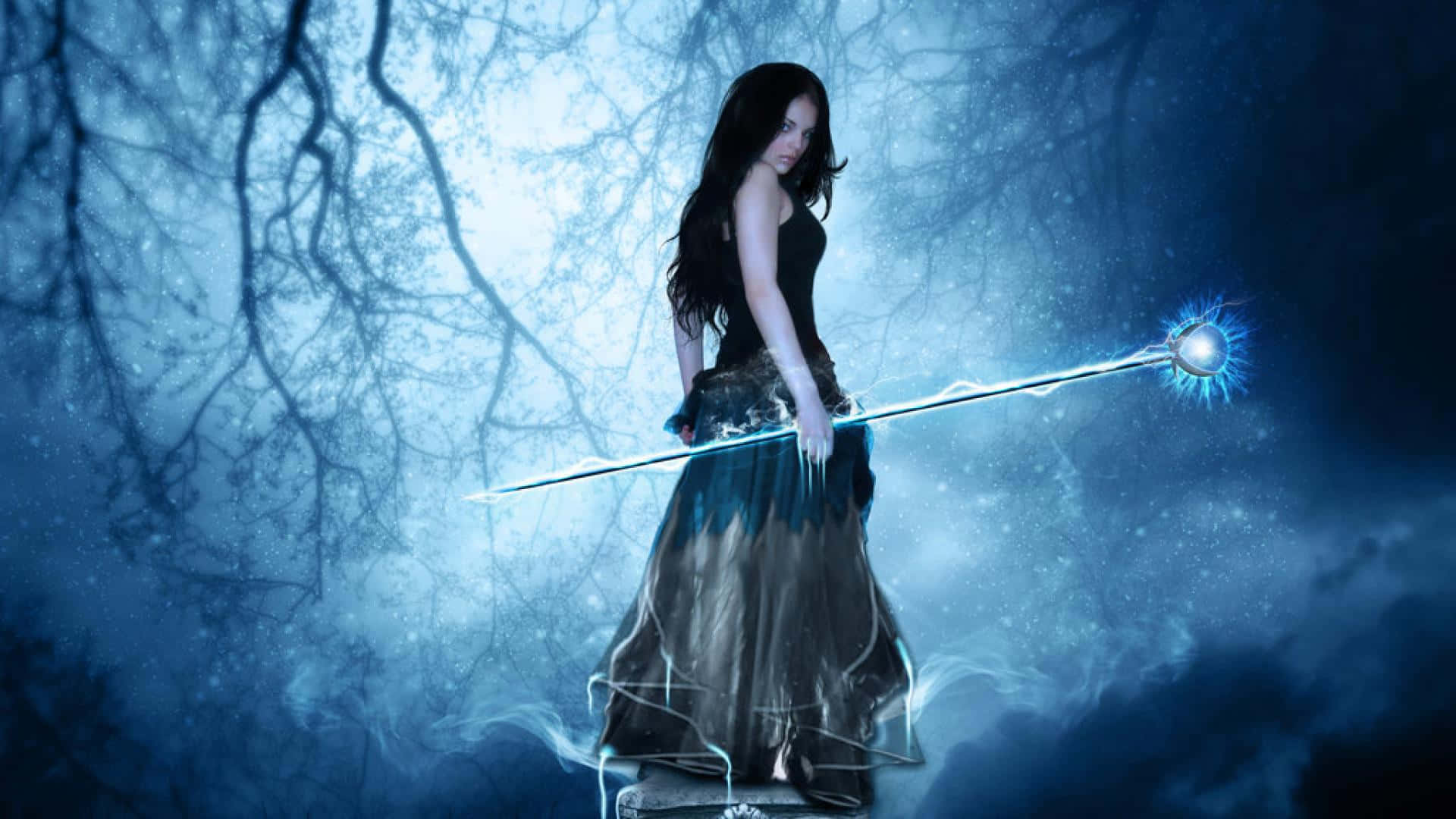 Evil Fairy, dark-haired woman, flowing gown, Full HD Desktop Wallpaper
