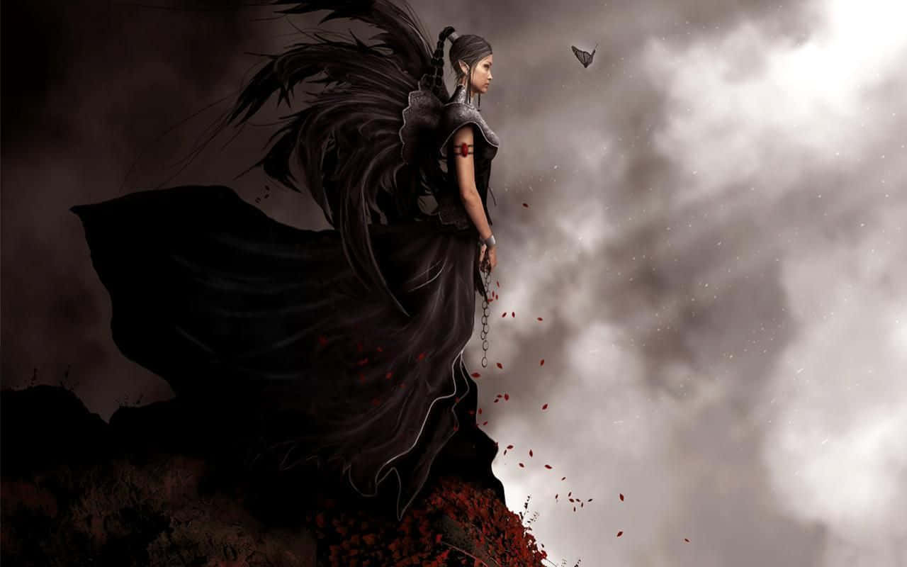 Evil Fairy, dark-winged woman, flowing black robes, HD Desktop Wallpaper