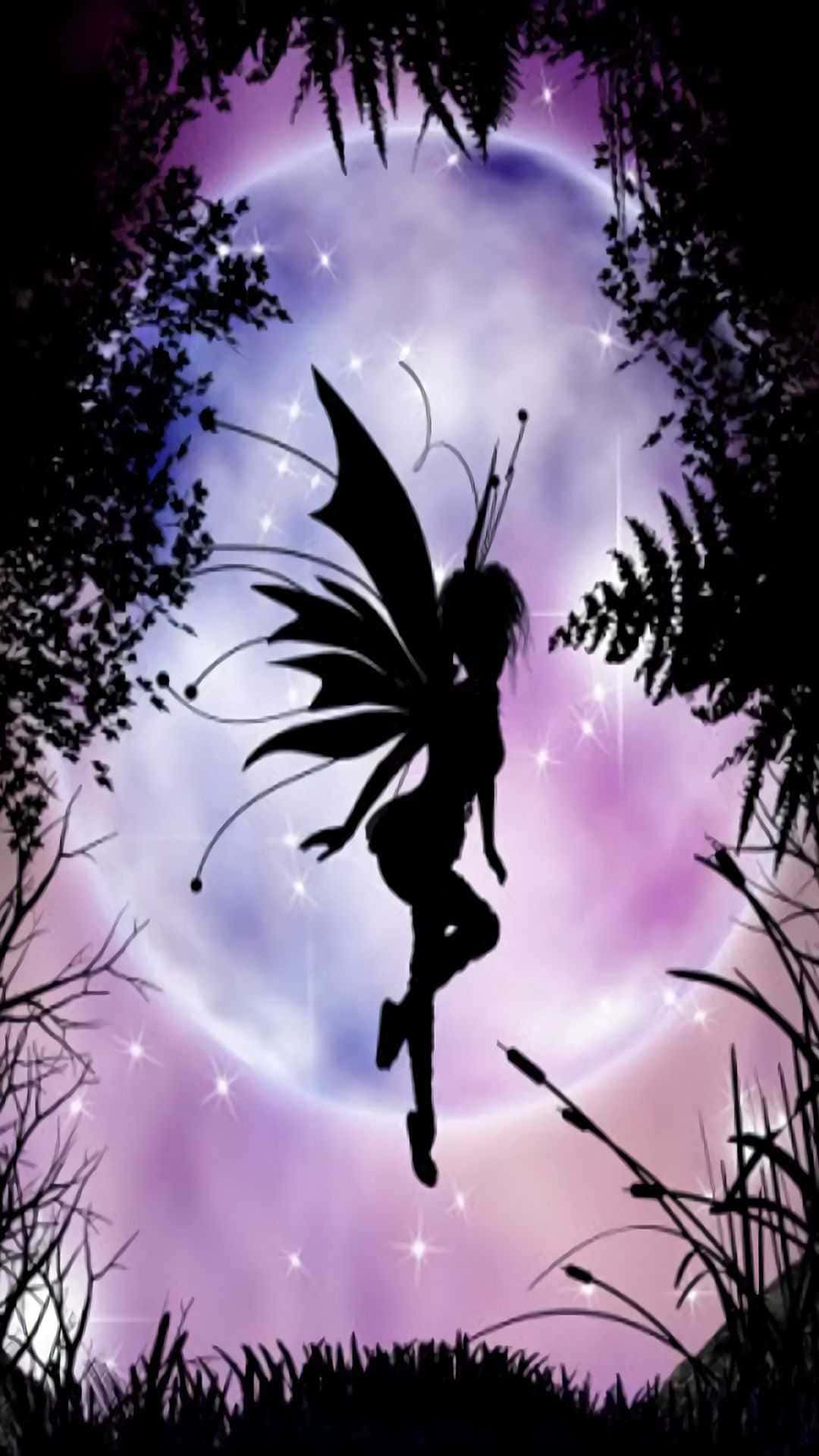 Evil Fairy, glowing purple moon, dark forest foliage, Full HD Phone Wallpaper