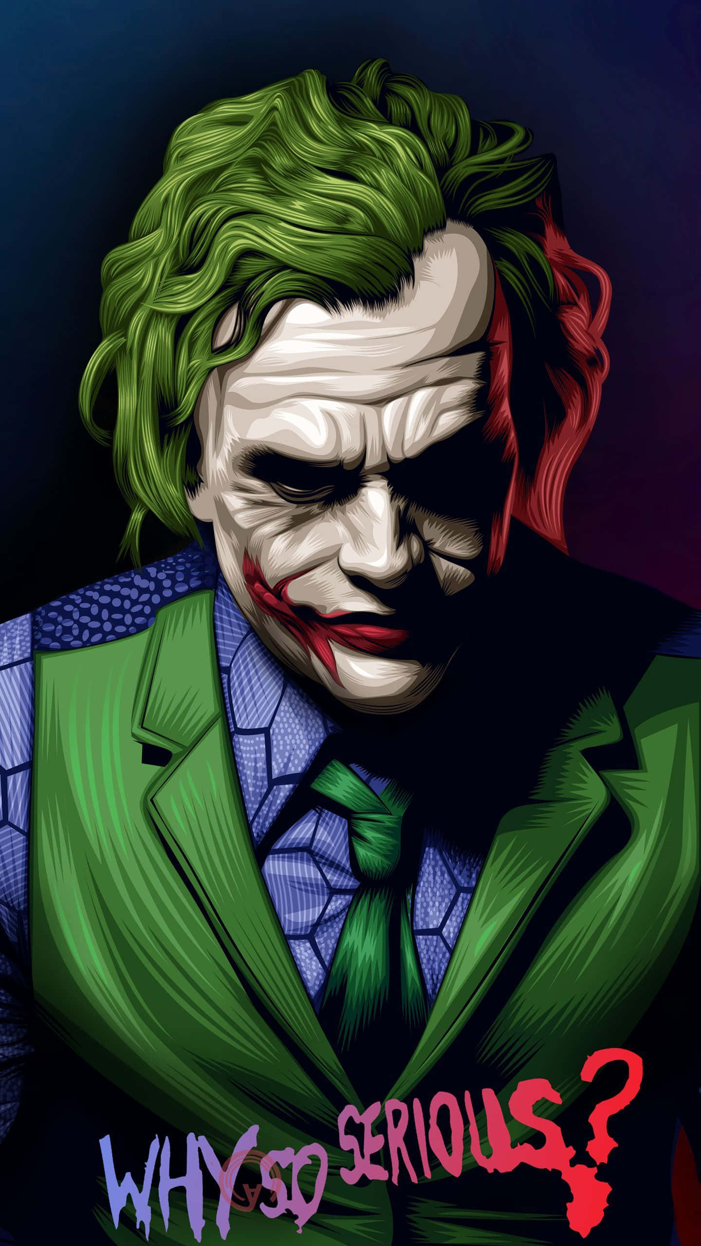 Joker, green hair, red lips, 2K Phone Wallpaper
