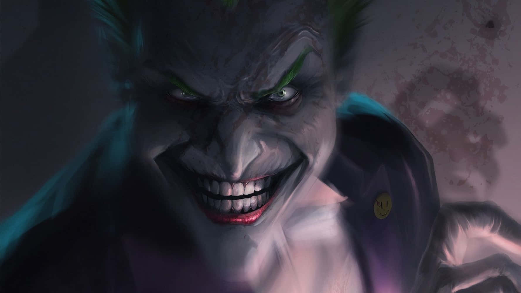 Joker, green hair, yellow smiley pin, HD Desktop Wallpaper