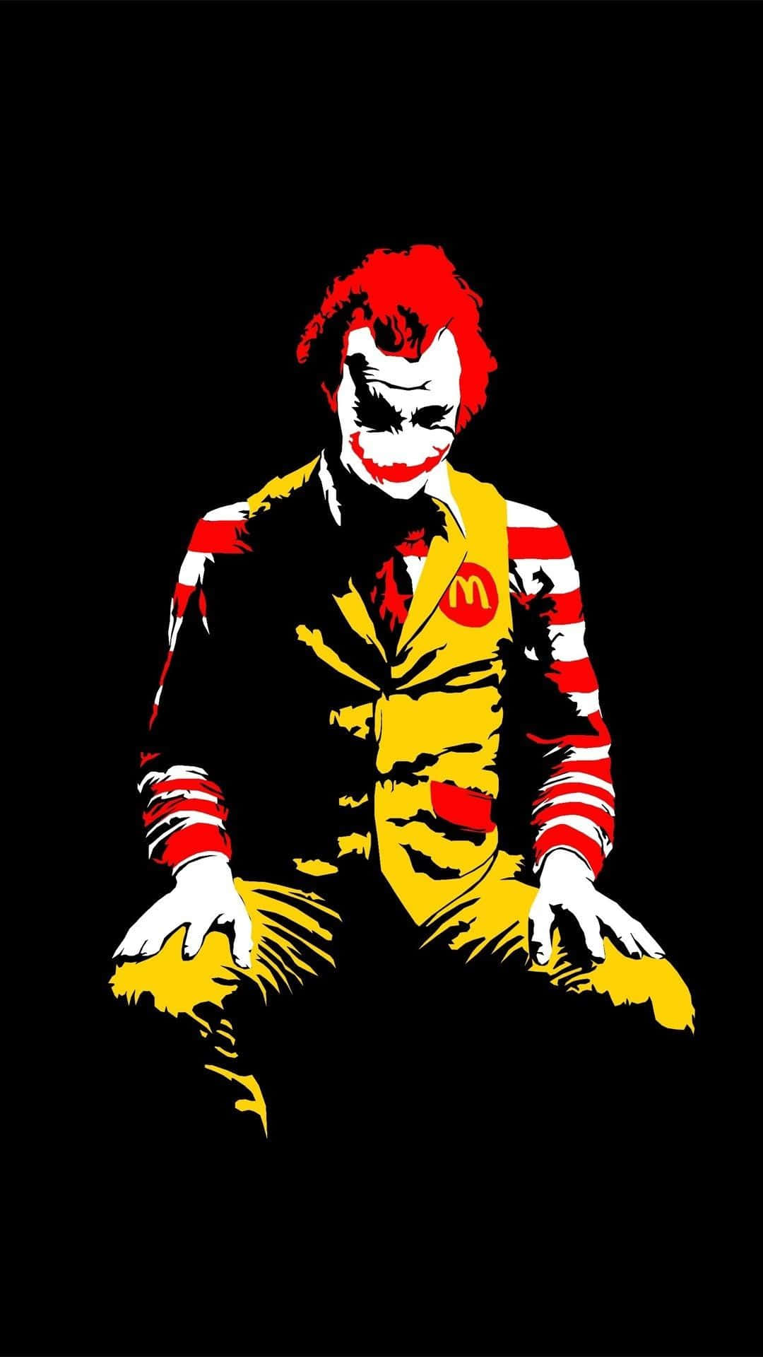 Joker, torn McDonald's uniform, bold red yellow and white colors, Full HD Phone Wallpaper