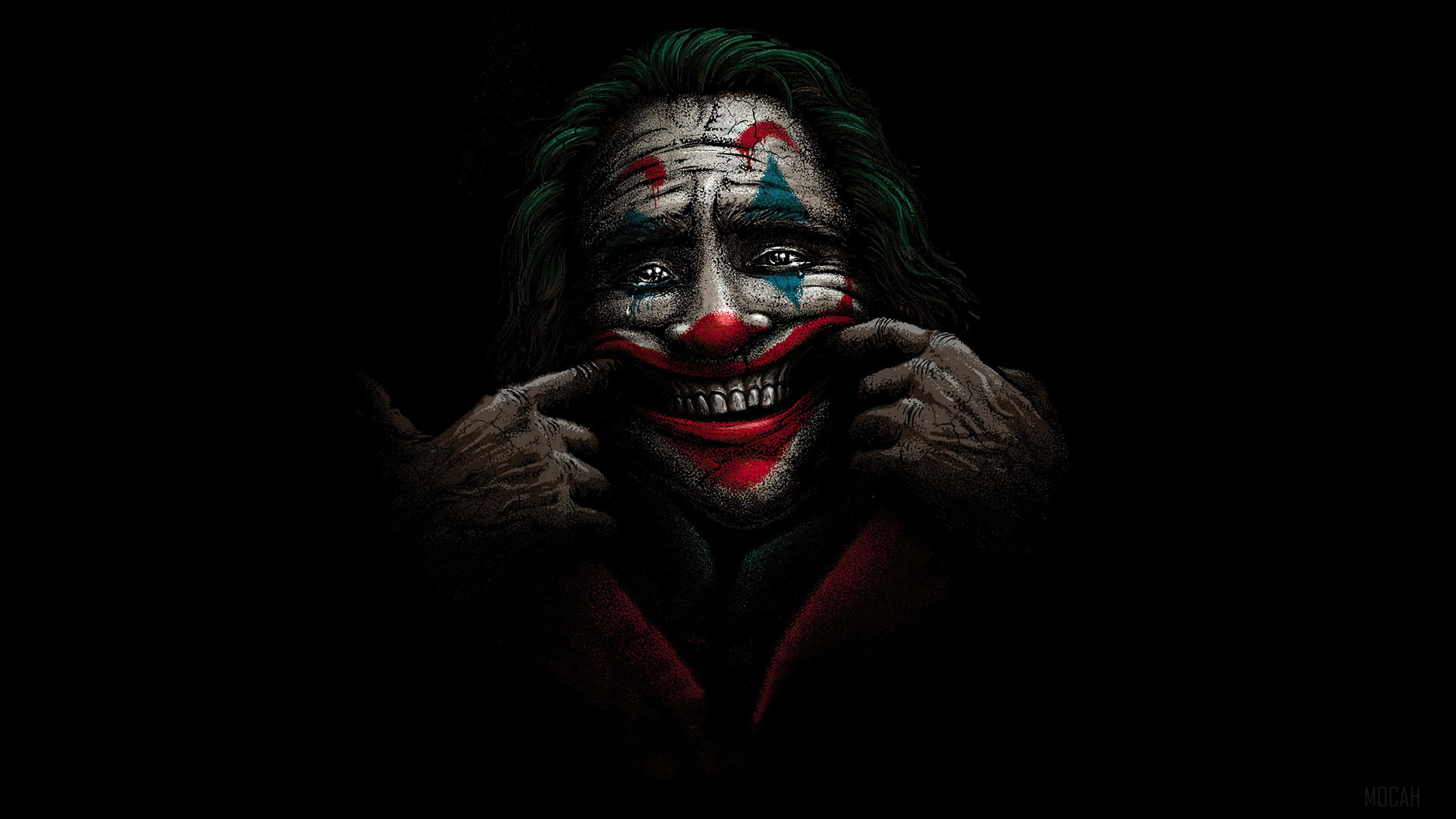 Dark Joker, green hair, smeared makeup, 4K Desktop Wallpaper