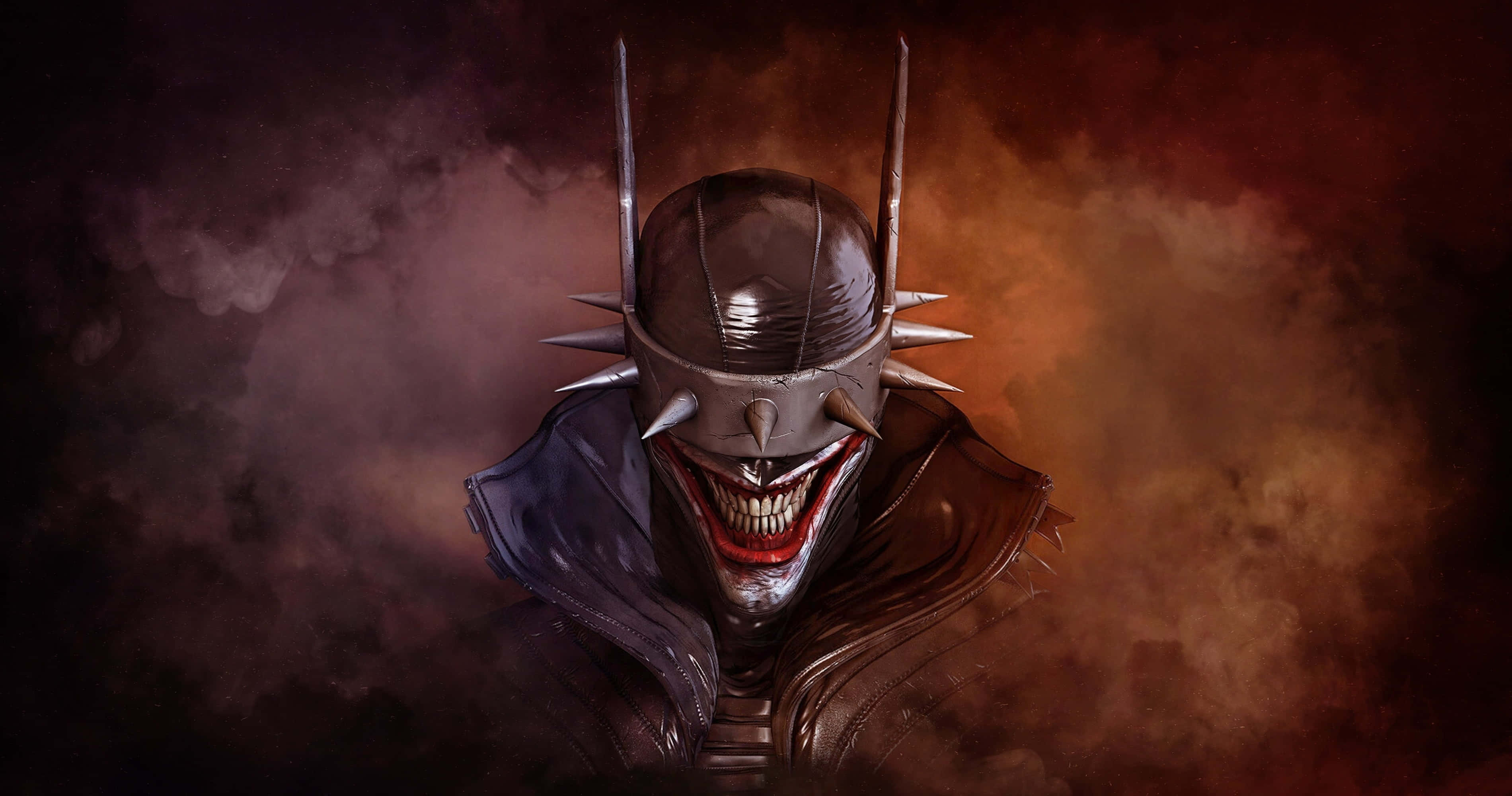 Evil Joker, spiked helmet, wide grinning mouth, 2K Desktop Wallpaper