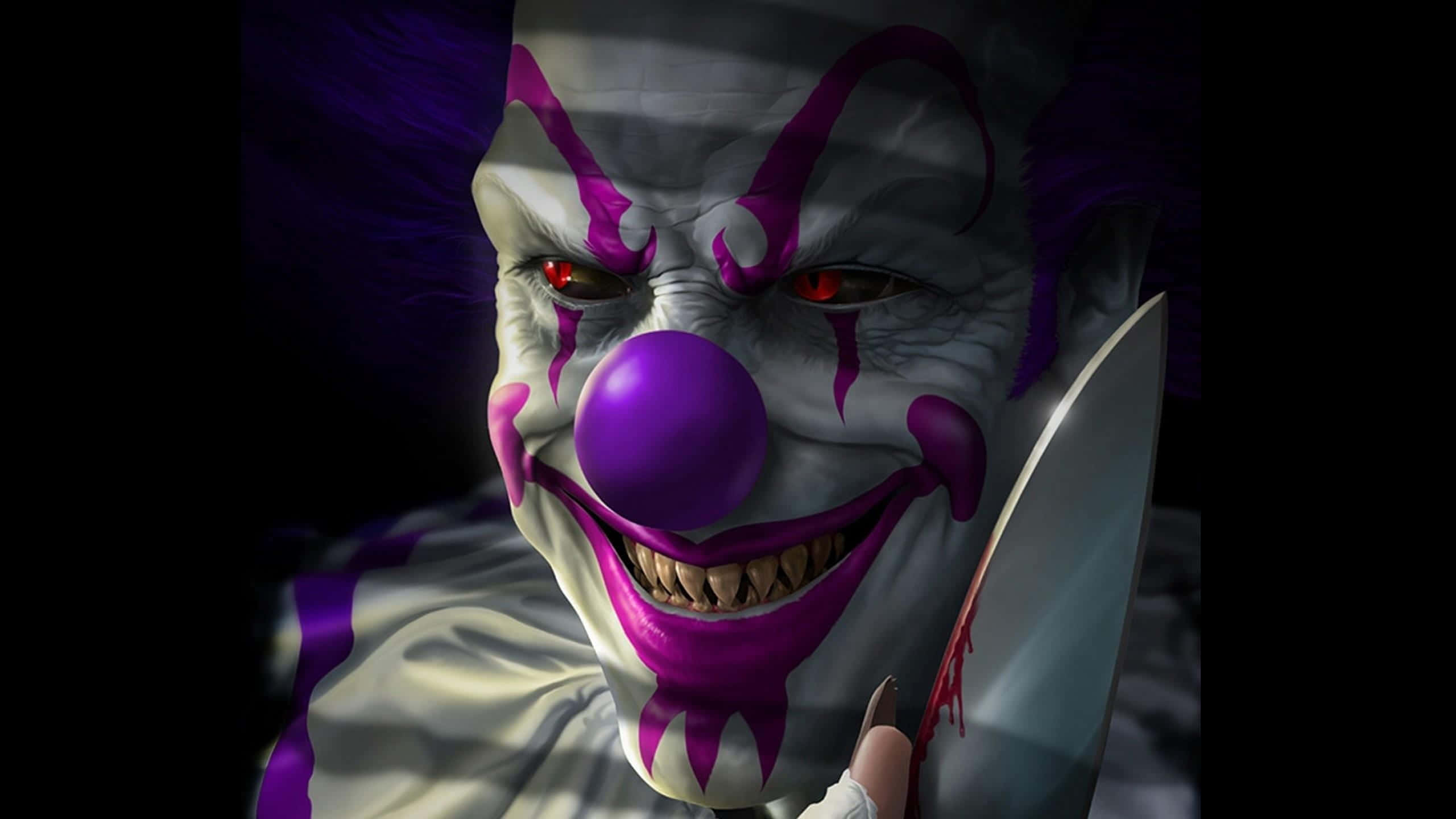 Evil Joker, purple makeup, red eyes, 2K Desktop Wallpaper